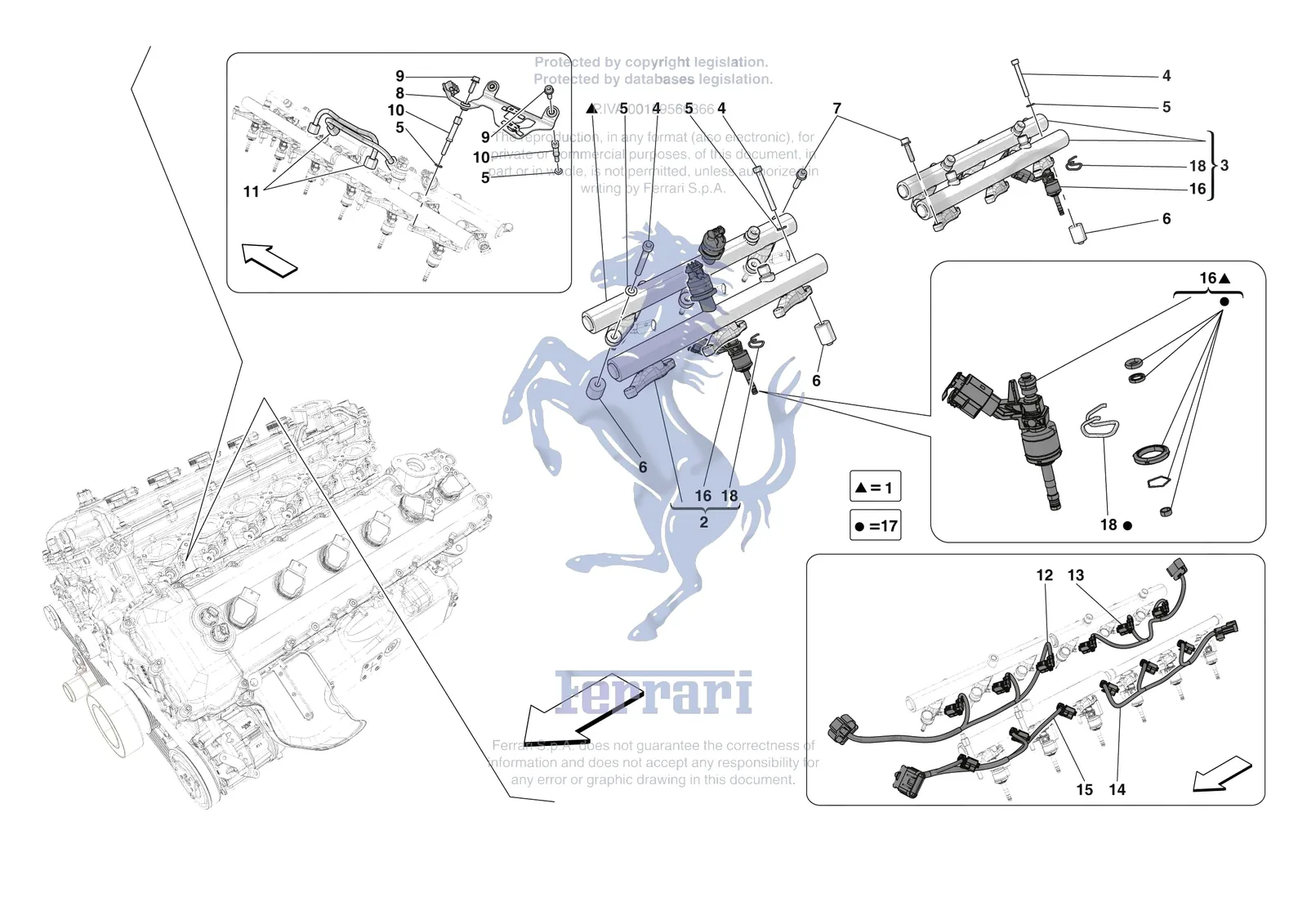 Ferrari 12 Cilindri Spider [ENGINE] - B.17 - INJECTOR PIPES exploded diagram