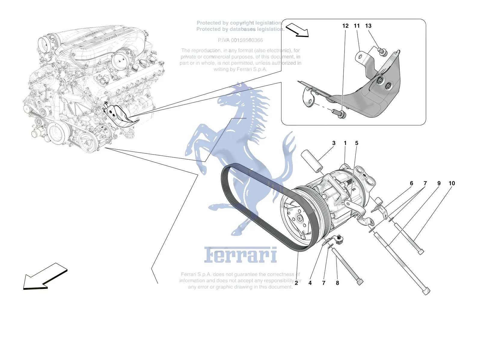 Ferrari 12 Cilindri Spider [ENGINE] - B.29 - AC COMPRESSOR exploded diagram