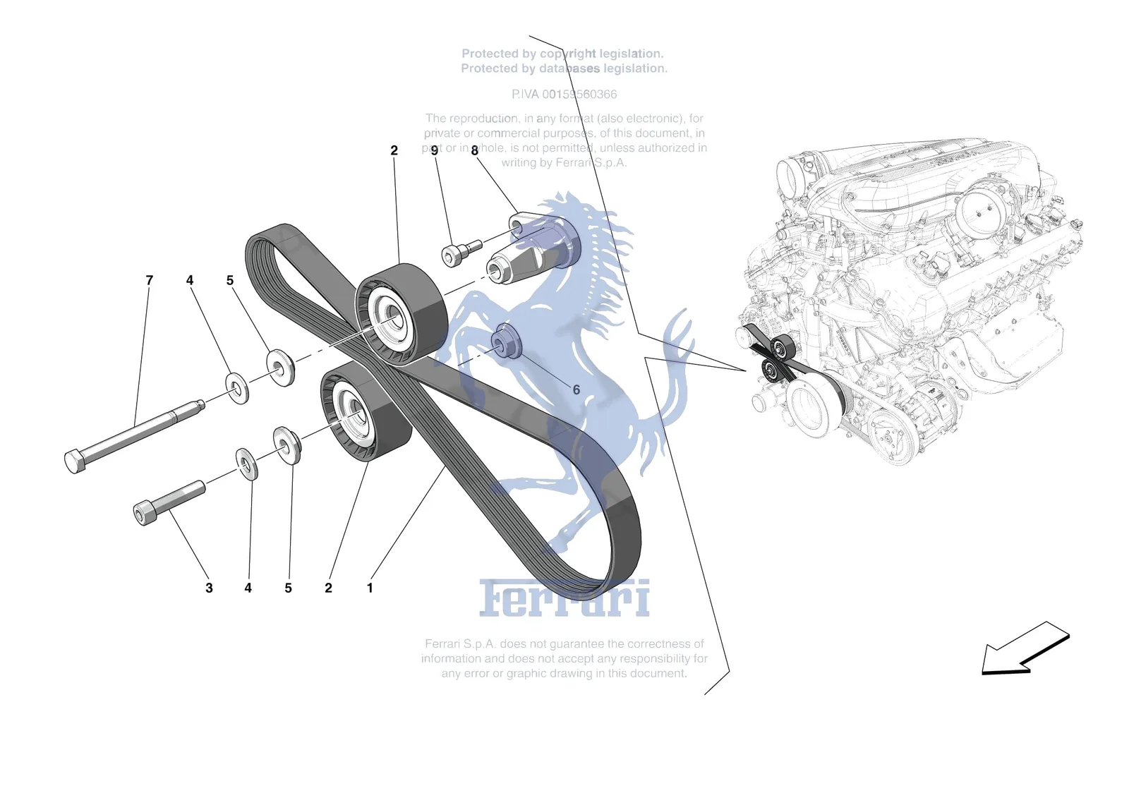 Ferrari 12 Cilindri Spider [ENGINE] - B.33 - ALTERNATOR DRIVE exploded diagram