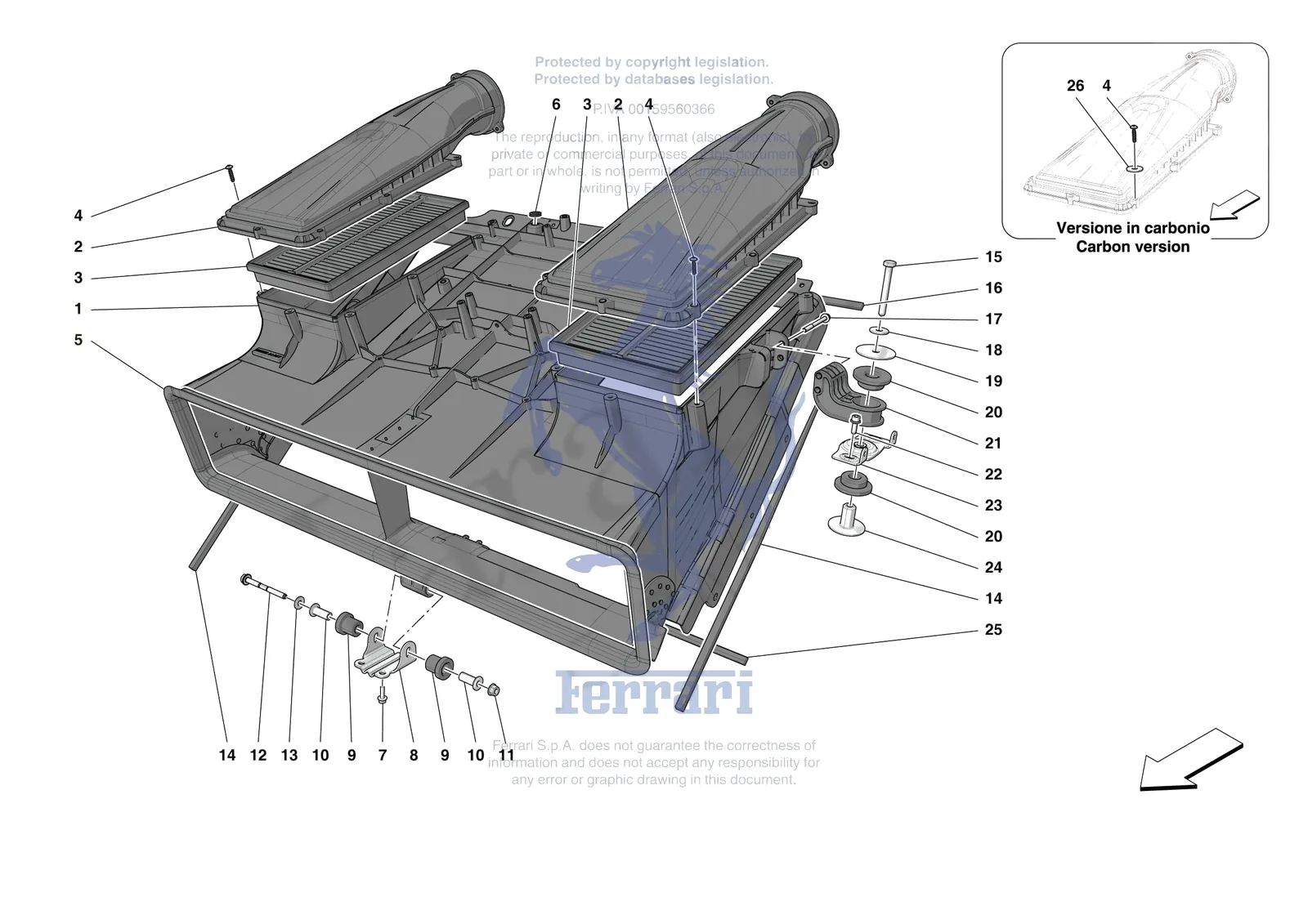 Ferrari 12 Cilindri Spider [MECHANICAL SYSTEM] - D.04.01 - AIR FILTER AIR INTAKE AND DUCTS exploded diagram