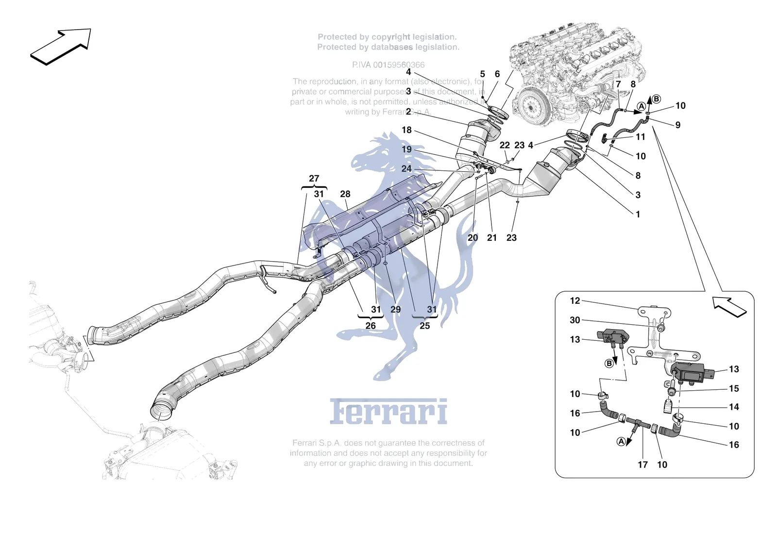 Ferrari 12 Cilindri Spider [MECHANICAL SYSTEM] - D.08.01 - EXHAUST SYSTEM - FRONT SECTION exploded diagram