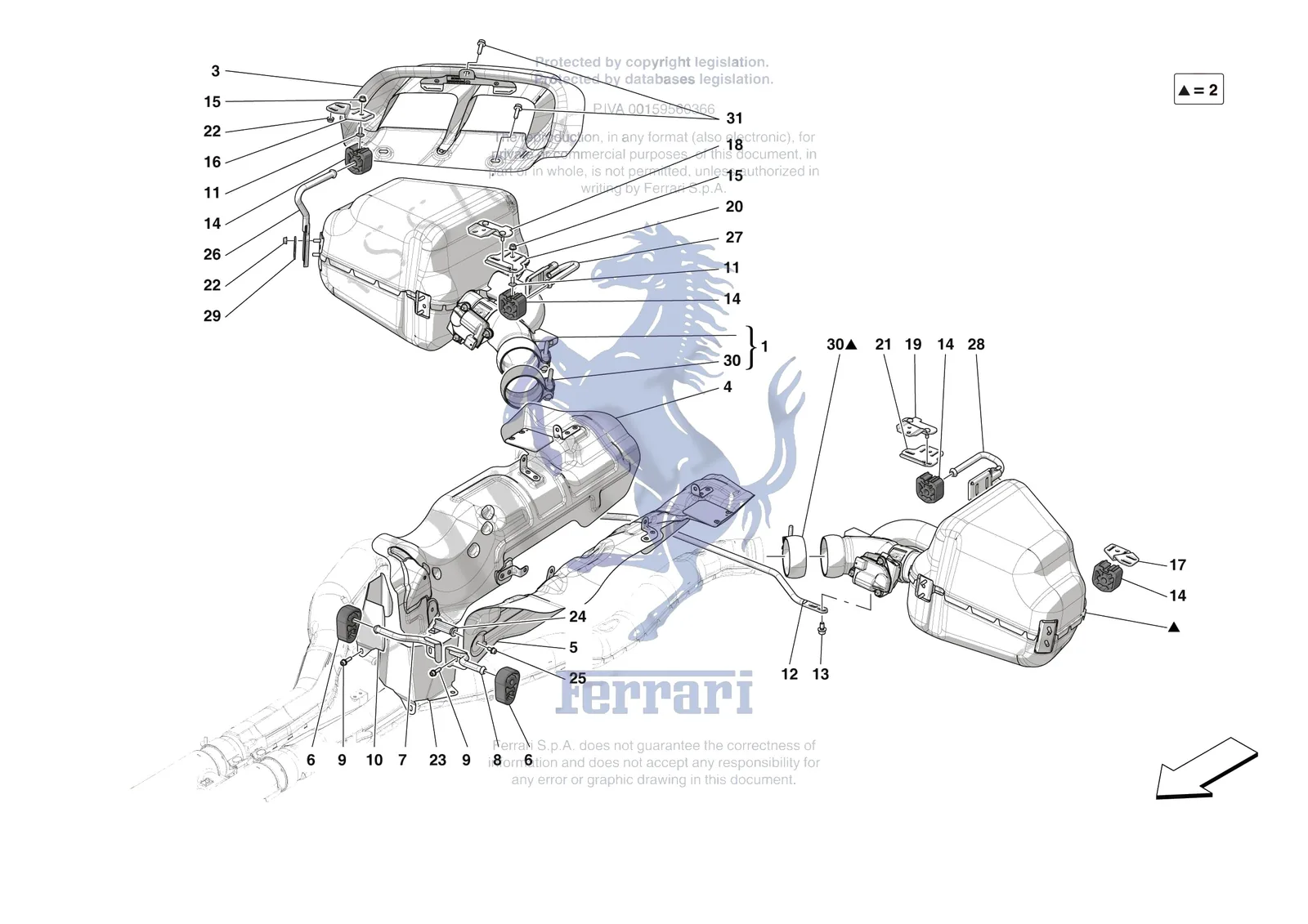 Ferrari 12 Cilindri Spider [MECHANICAL SYSTEM] - D.08.02 - EXHAUST SYSTEM - REAR exploded diagram