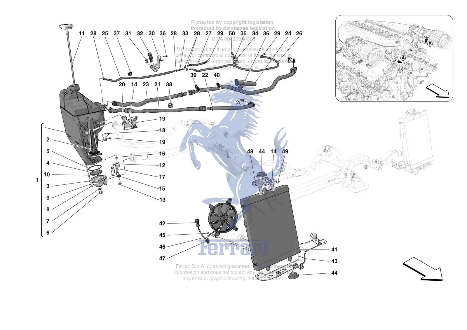 Ferrari 12 Cilindri Spider [MECHANICAL SYSTEM] - D.09 - ENGINE OIL RADIATOR AND TANK exploded diagram