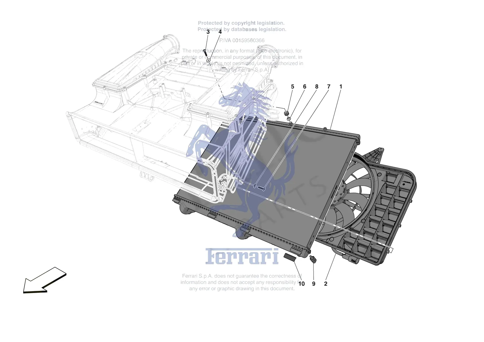 Ferrari 12 Cilindri Spider [MECHANICAL SYSTEM] - D.14 - ENGINE COOLING SYSTEM RADIATORS exploded diagram