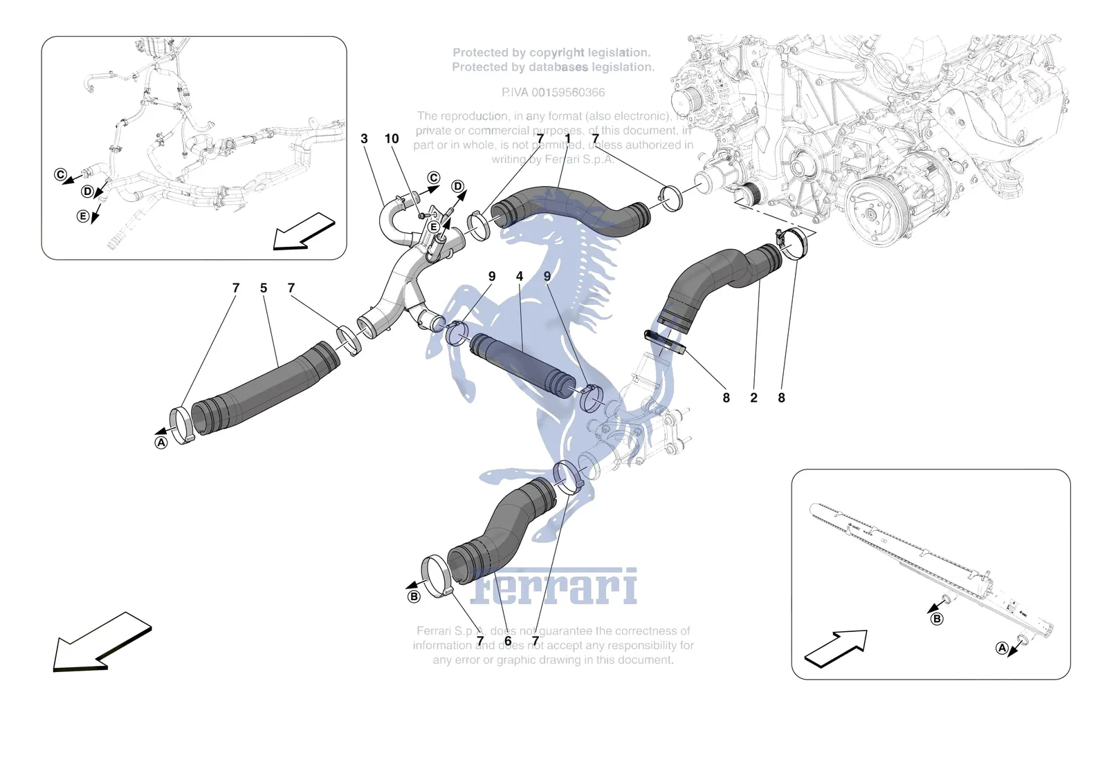Ferrari 12 Cilindri Spider [MECHANICAL SYSTEM] - D.16 - COOLING SYSTEM PIPES exploded diagram