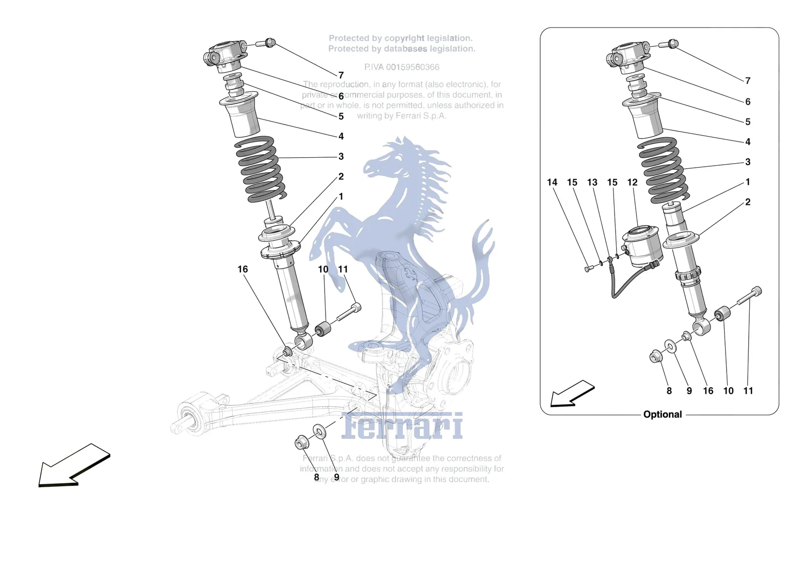 Ferrari 12 Cilindri Spider [MECHANICAL SYSTEM] - D.25.01 - FRONT SUSPENSION - SHOCK ABSORBERS exploded diagram