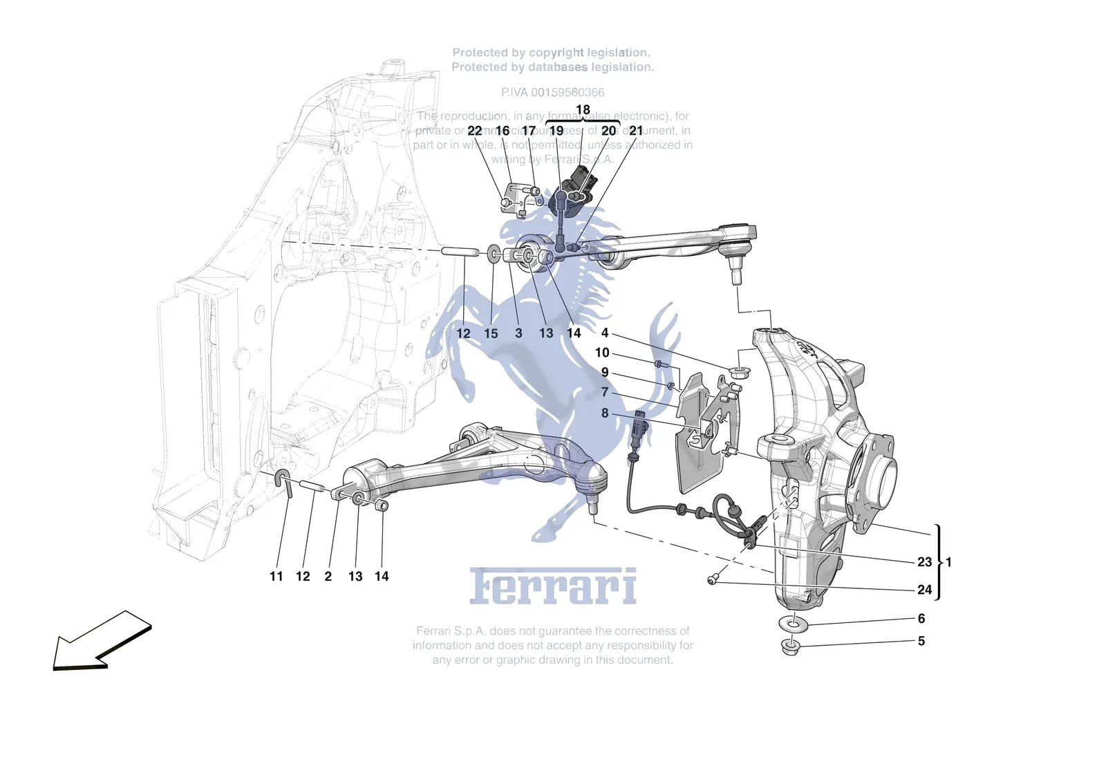 Ferrari 12 Cilindri Spider [MECHANICAL SYSTEM] - D.25.02 - FRONT SUSPENSION - ARMS exploded diagram