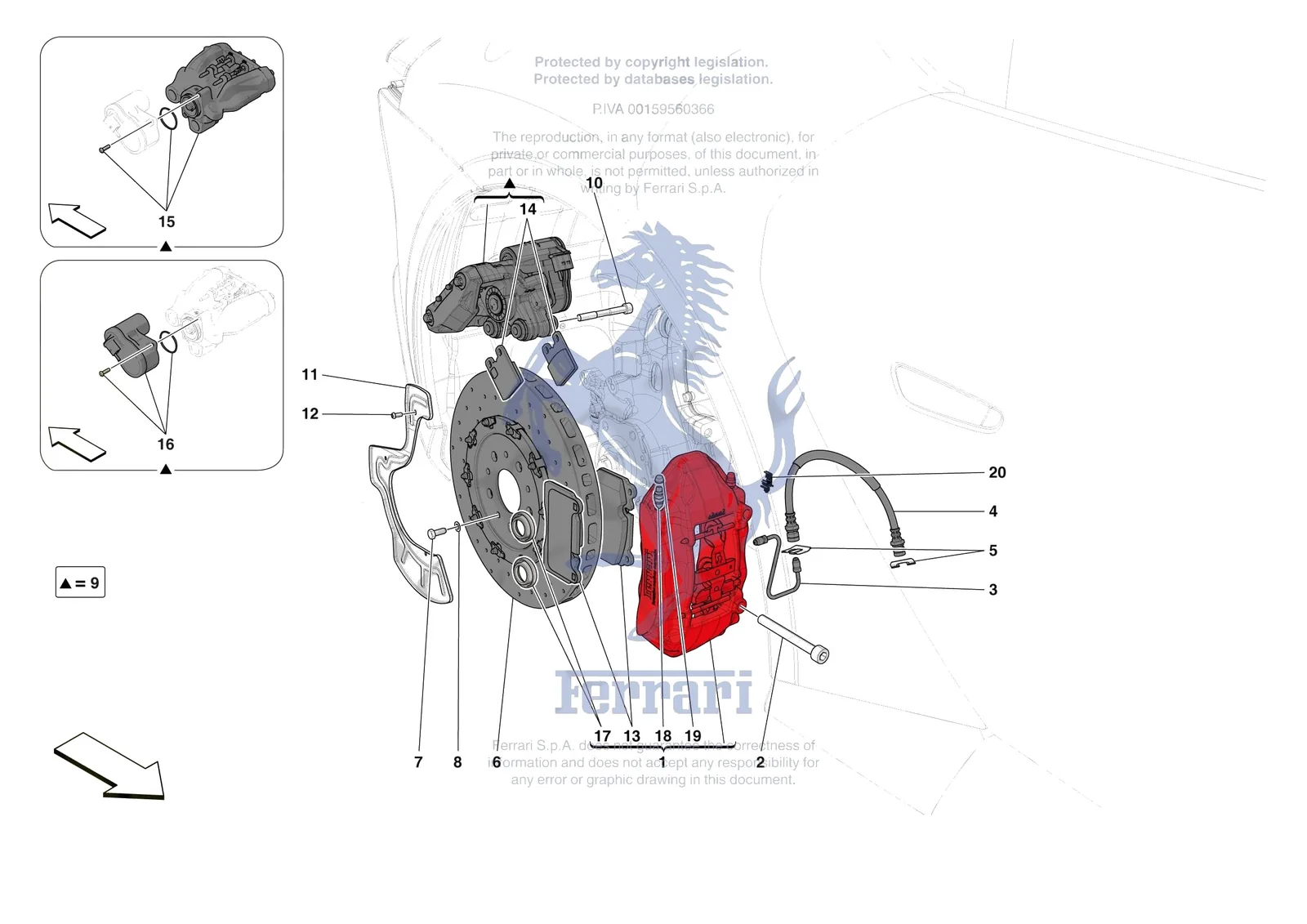 Ferrari 12 Cilindri Spider [MECHANICAL SYSTEM] - D.27.03 - REAR SUSPENSION - CALIPERS AND DISCS exploded diagram