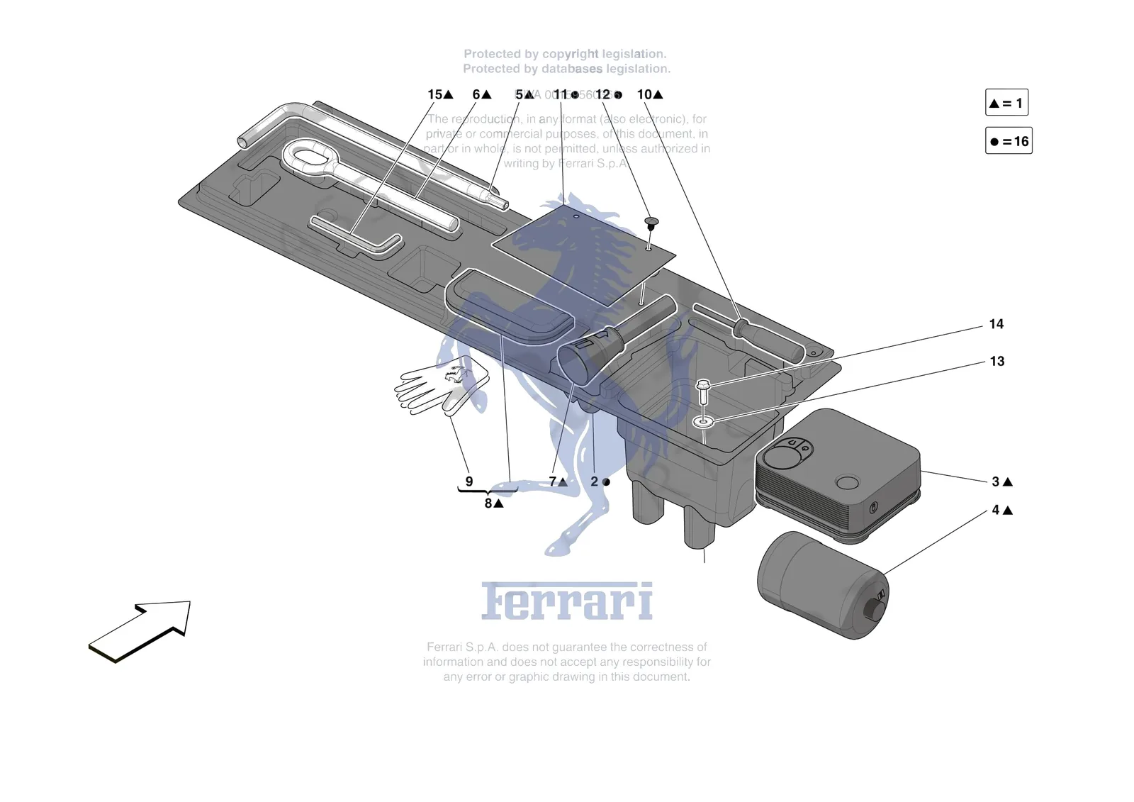 Ferrari 12 Cilindri Spider [MECHANICAL SYSTEM] - D.38 - TOOLS PROVIDED WITH VEHICLE exploded diagram