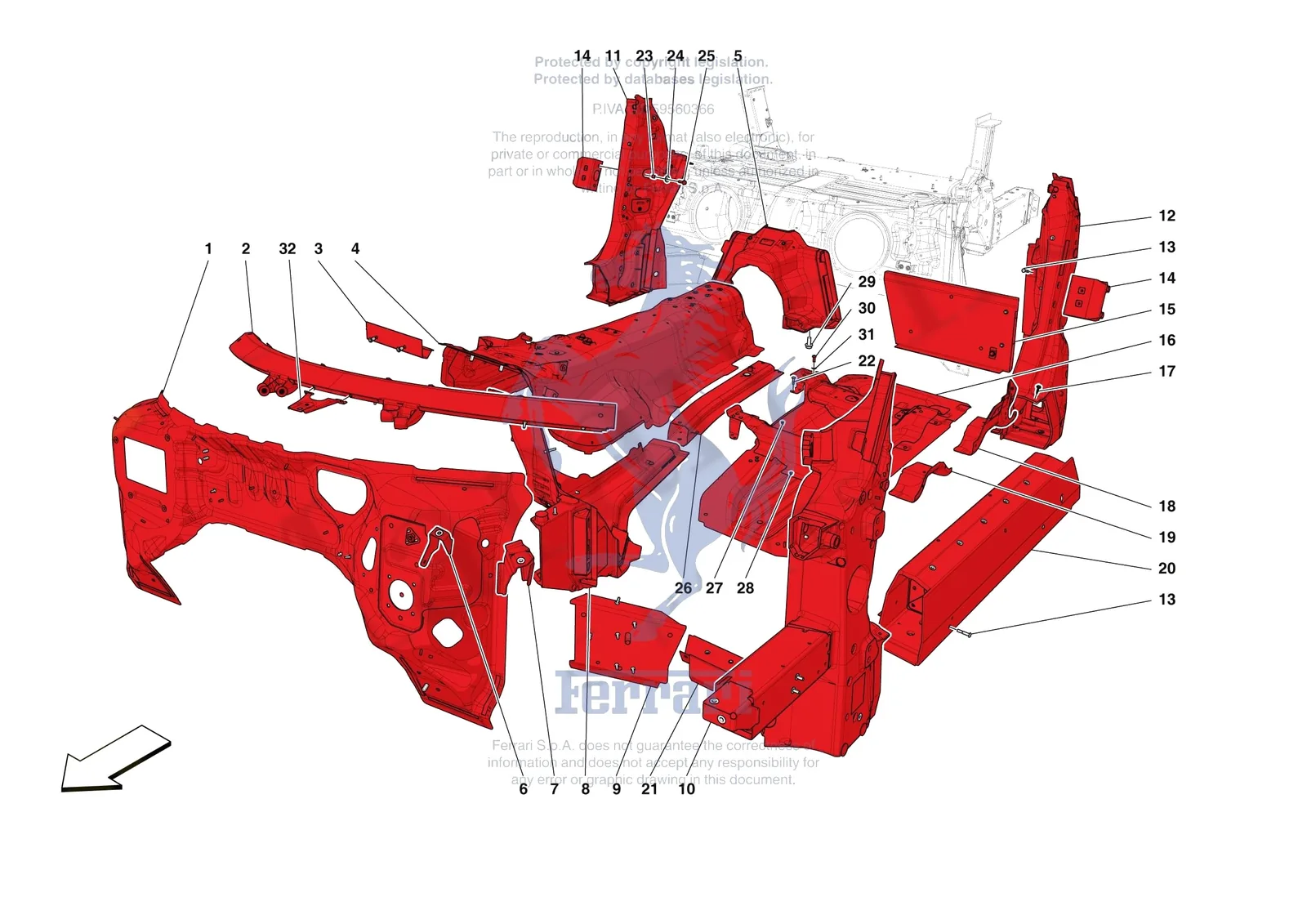 Ferrari 12 Cilindri Spider [VEHICLE TRIM] - E.01.02 - STRUCTURES AND ELEMENTS CENTRE OF VEHICLE exploded diagram