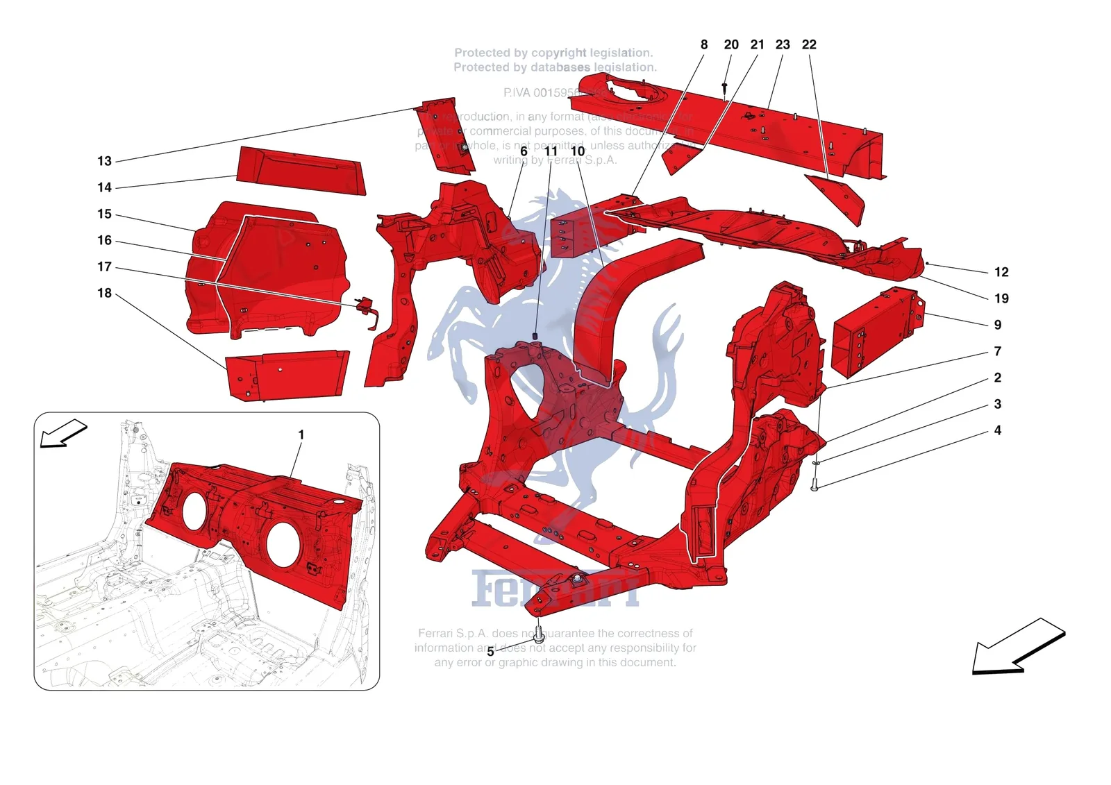 Ferrari 12 Cilindri Spider [VEHICLE TRIM] - E.01.03 - STRUCTURES AND ELEMENTS REAR OF VEHICLE exploded diagram