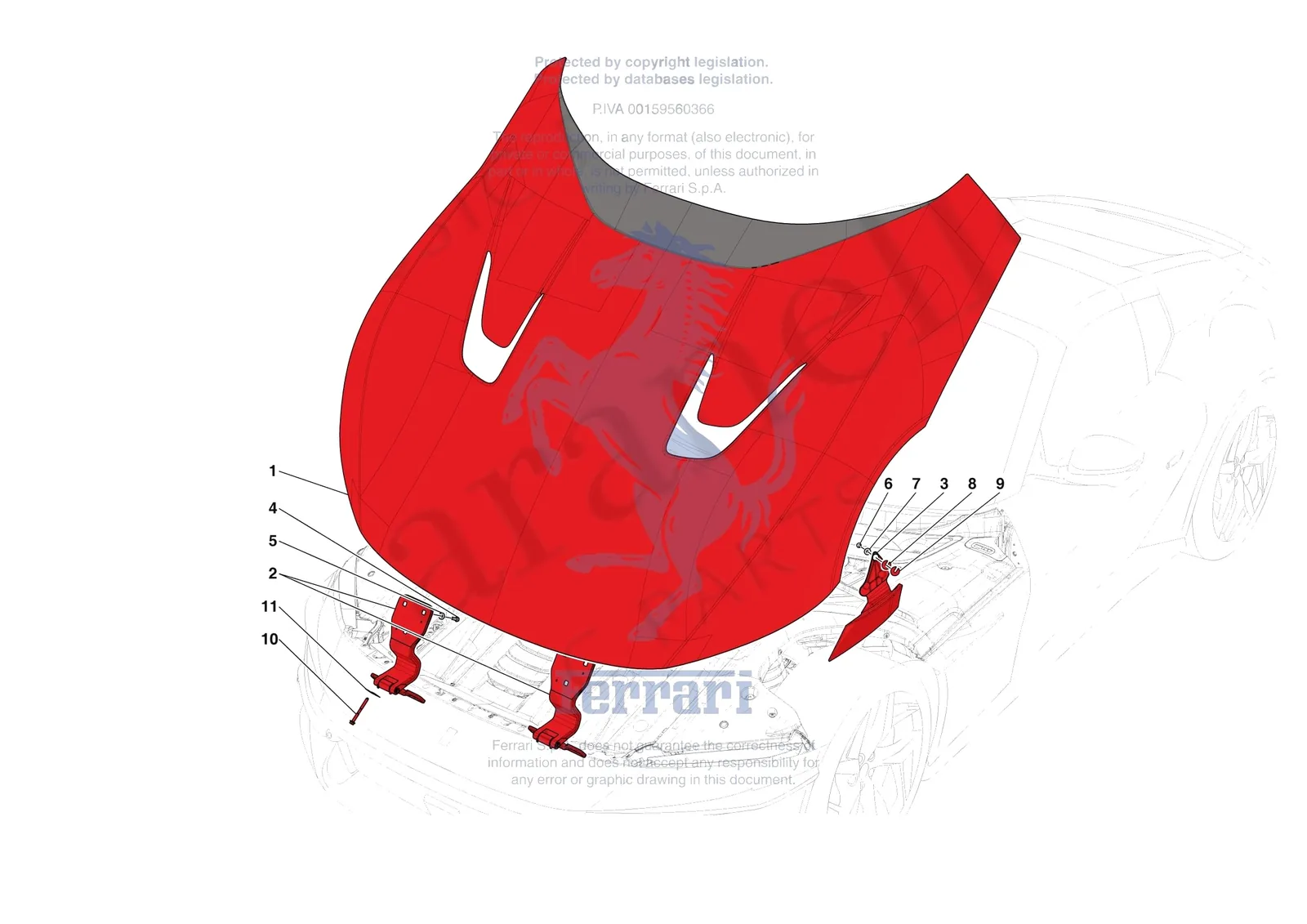 Ferrari 12 Cilindri Spider [VEHICLE TRIM] - E.09 - FRONT LID SUBSTRUCTURE exploded diagram