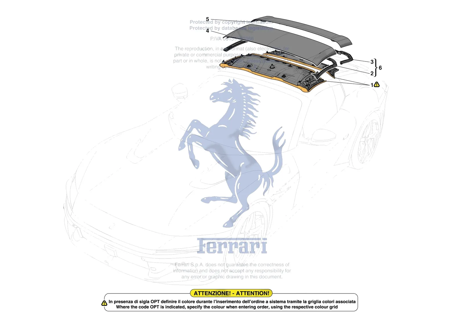 Ferrari 12 Cilindri Spider [VEHICLE TRIM] - E.13.01 - ROOF - TRIM exploded diagram