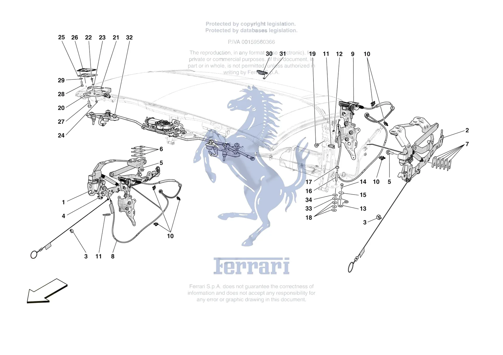Ferrari 12 Cilindri Spider [VEHICLE TRIM] - E.13.02 - ROOF - KINEMATICS exploded diagram