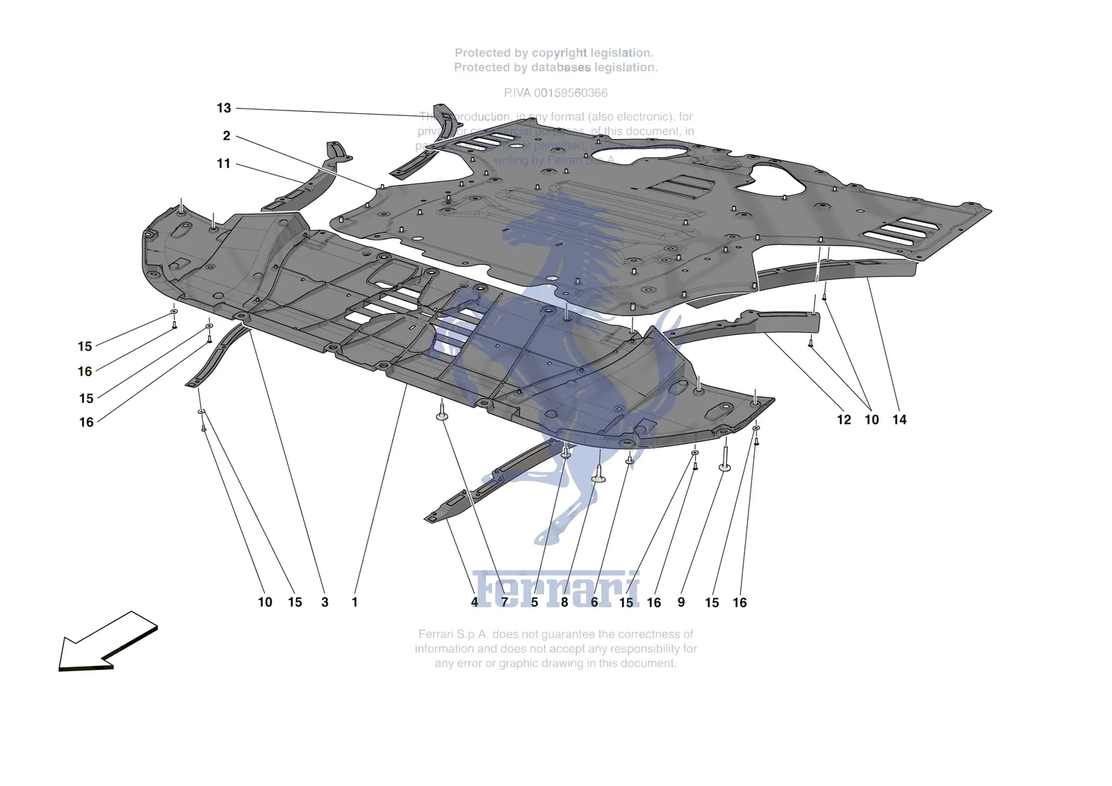 Ferrari 12 Cilindri Spider [VEHICLE TRIM] - E.14 - FRONT SHIELDS exploded diagram