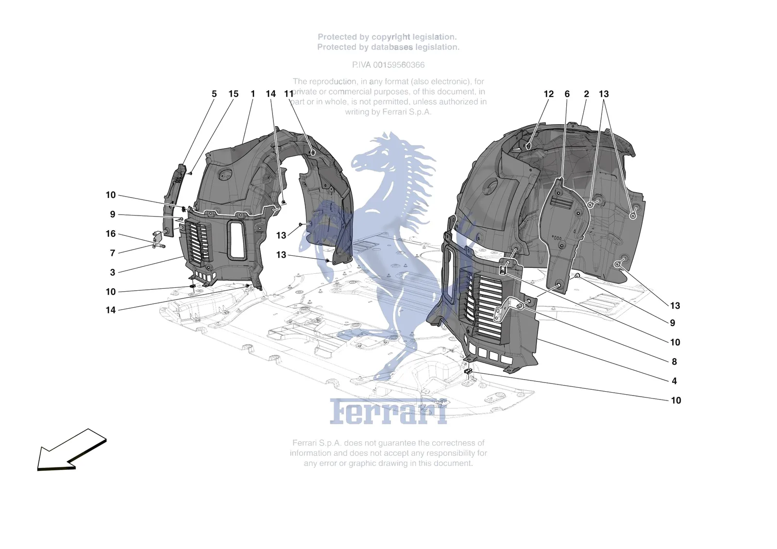 Ferrari 12 Cilindri Spider [VEHICLE TRIM] - E.17 - FRONT WHEELHOUSE exploded diagram