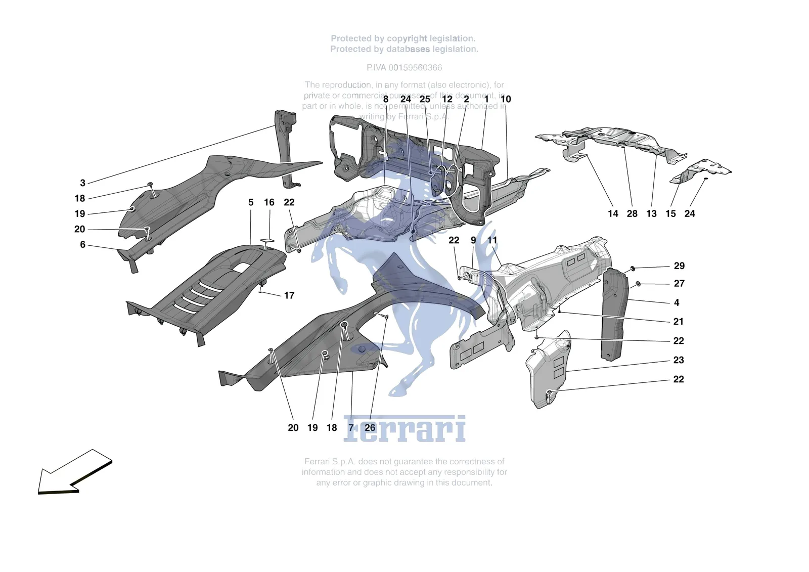 Ferrari 12 Cilindri Spider [VEHICLE TRIM] - E.20 - ENGINE COMPARTMENT INSULATION exploded diagram