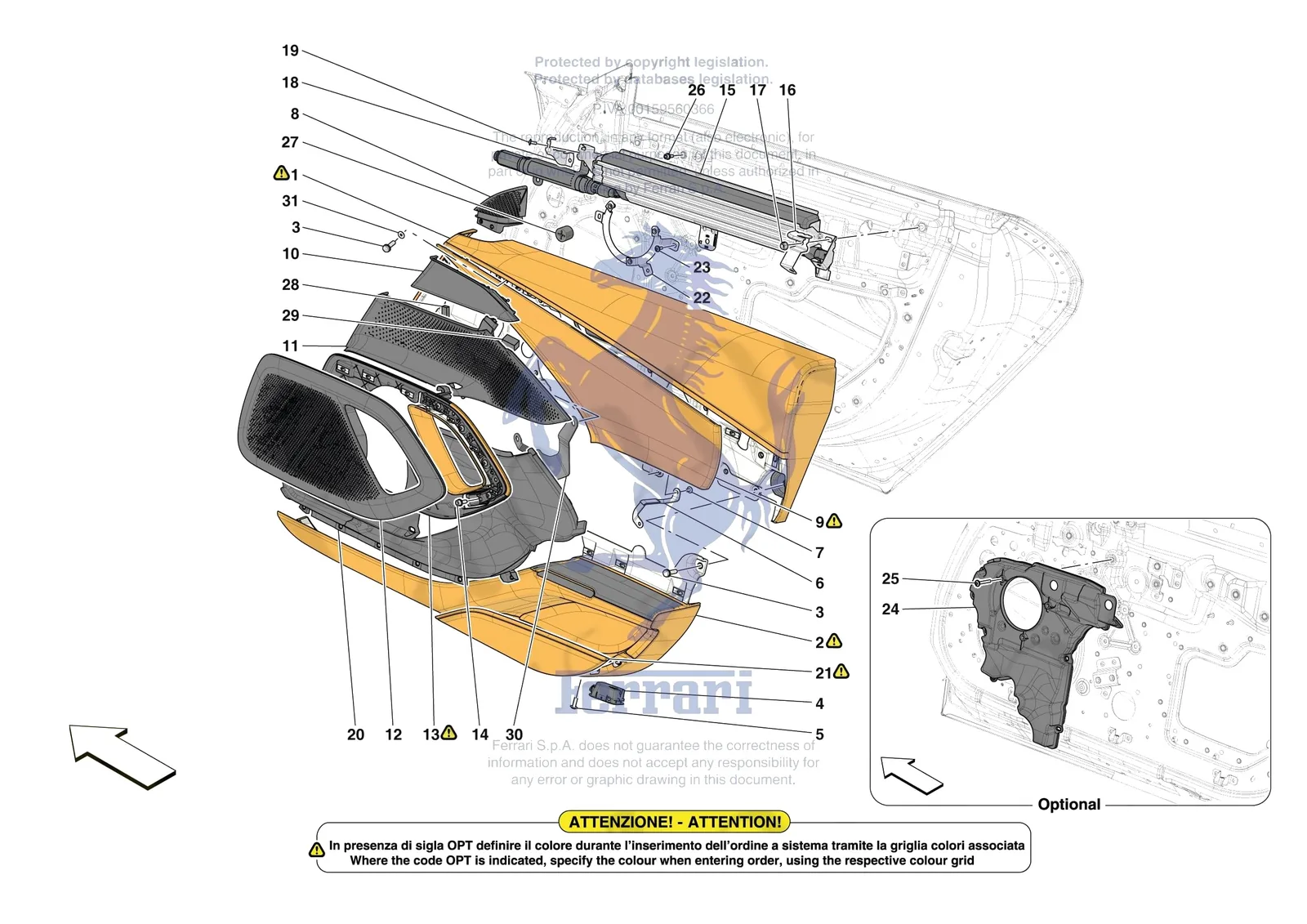Ferrari 12 Cilindri Spider [VEHICLE TRIM] - E.29.01 - DOORS - TRIM exploded diagram