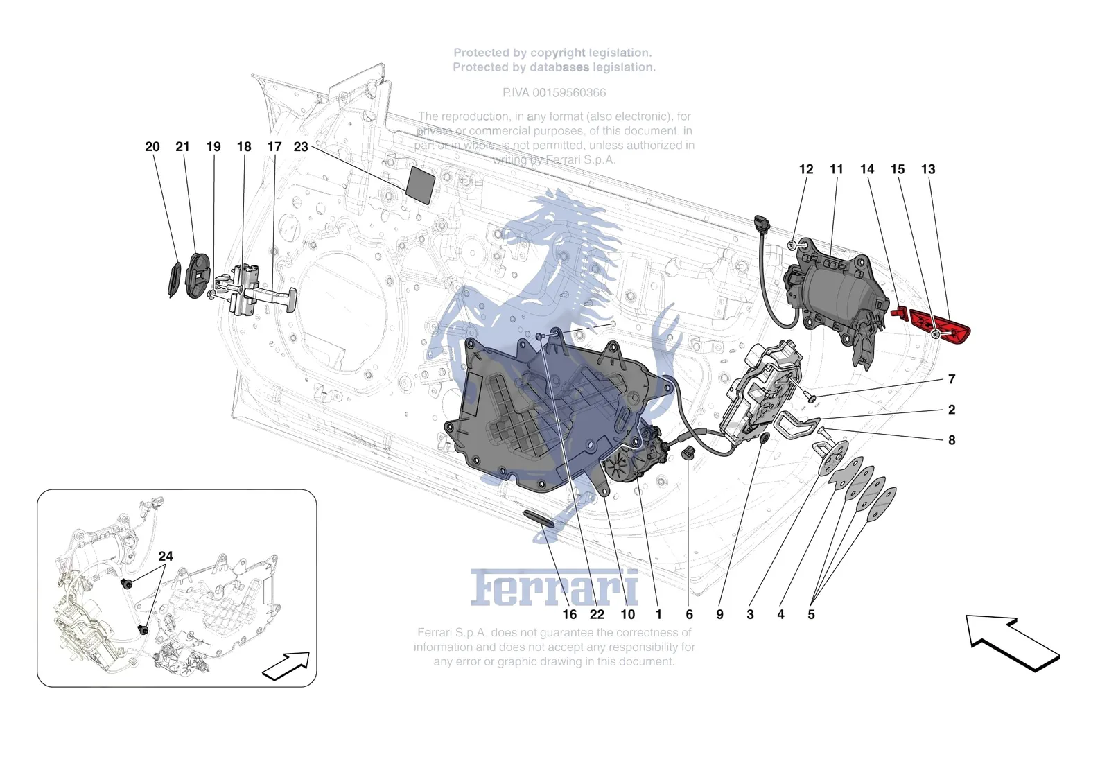 Ferrari 12 Cilindri Spider [VEHICLE TRIM] - E.29.02 - DOORS - OPENING MECHANISMS AND HINGES exploded diagram