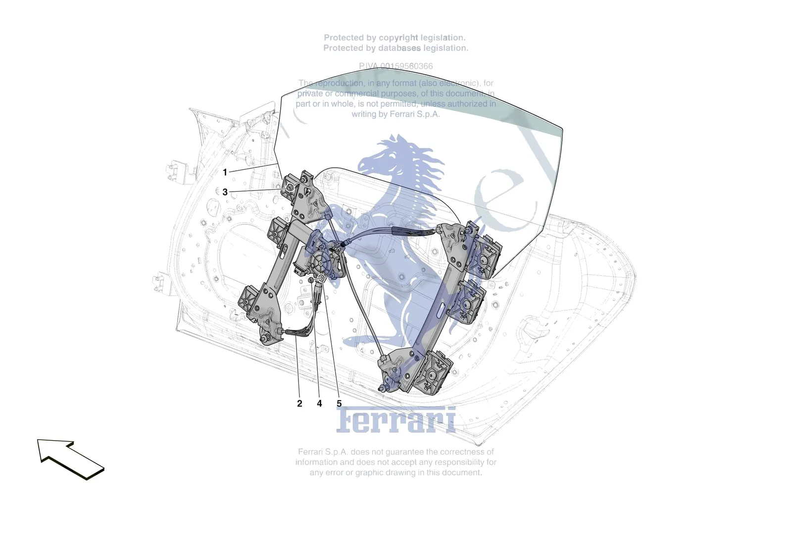 Ferrari 12 Cilindri Spider [VEHICLE TRIM] - E.29.03 - DOORS - WINDOW AND WINDOW LIFTER exploded diagram