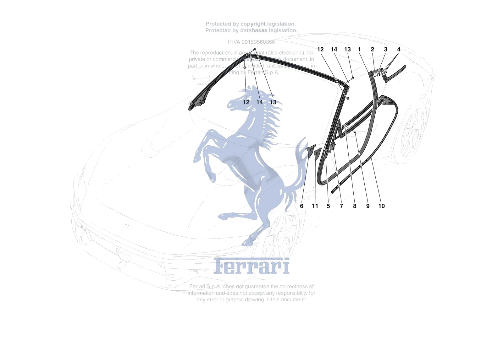 Ferrari 12 Cilindri Spider [VEHICLE TRIM] - E.32 - DOOR SEALS exploded diagram