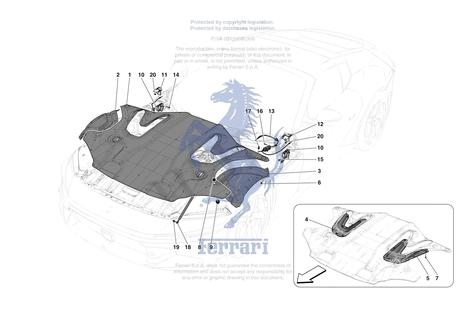 Ferrari 12 Cilindri Spider [VEHICLE TRIM] - E.33 - FRONT LID TRIM exploded diagram