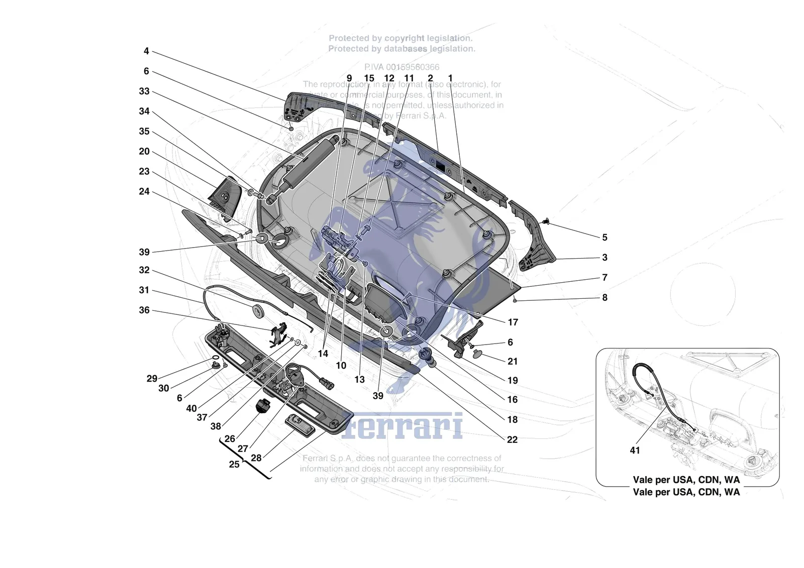 Ferrari 12 Cilindri Spider [VEHICLE TRIM] - E.36 - REAR LID TRIM exploded diagram