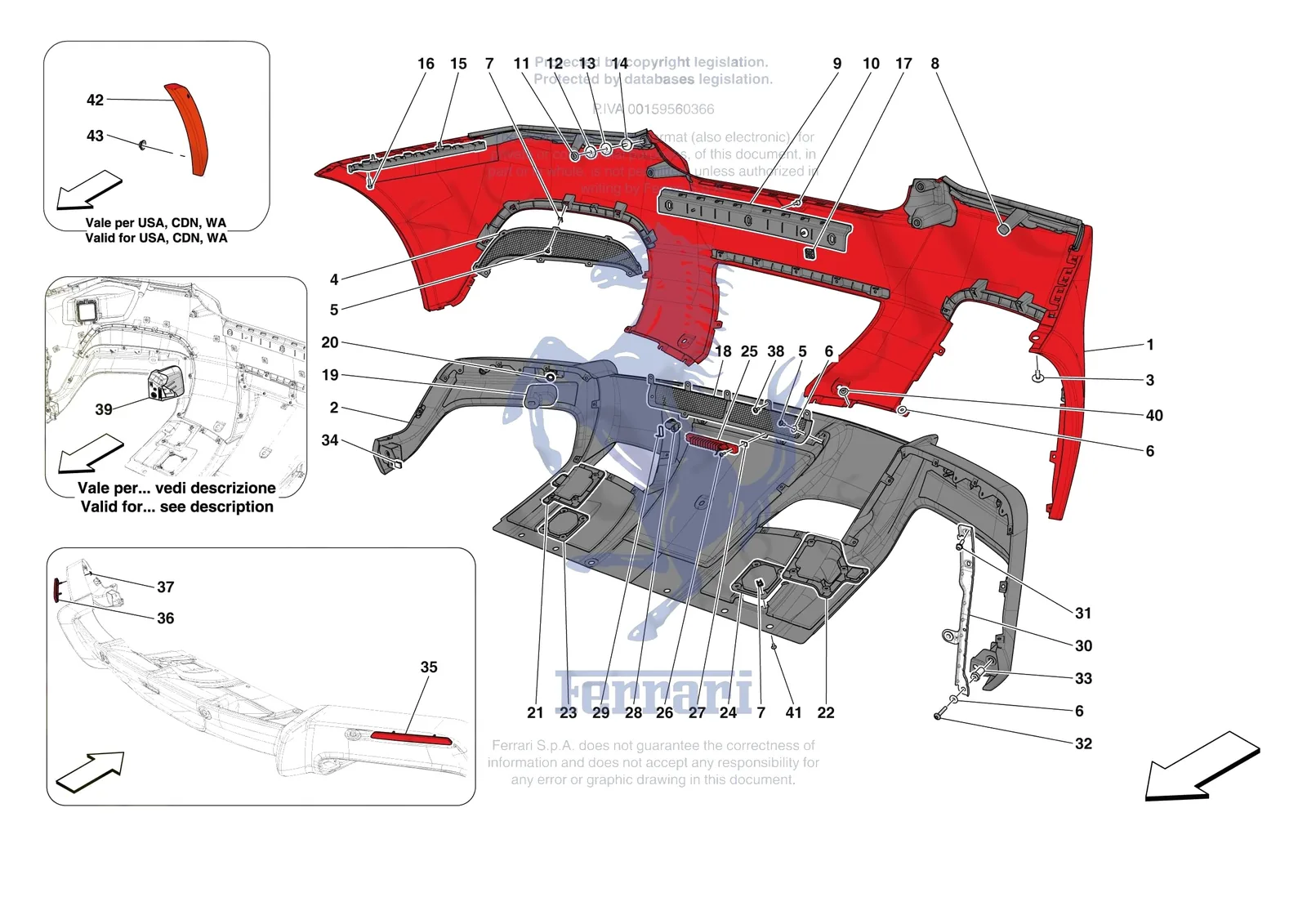 Ferrari 12 Cilindri Spider [VEHICLE TRIM] - E.42 - REAR BUMPER exploded diagram