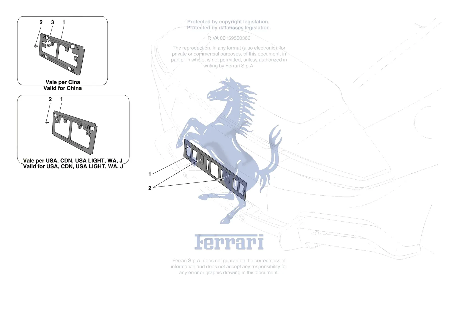 Ferrari 12 Cilindri Spider [VEHICLE TRIM] - E.43 - REAR LICENCE PLATE INSTALLATION exploded diagram