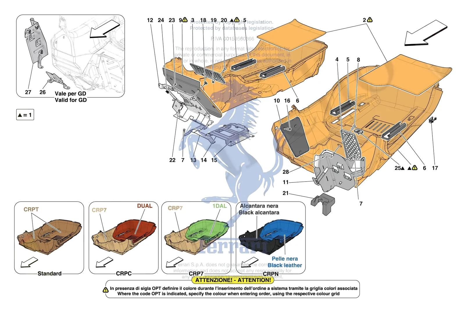 Ferrari 12 Cilindri Spider [VEHICLE TRIM] - E.44 - PASSENGER COMPARTMENT MATS exploded diagram