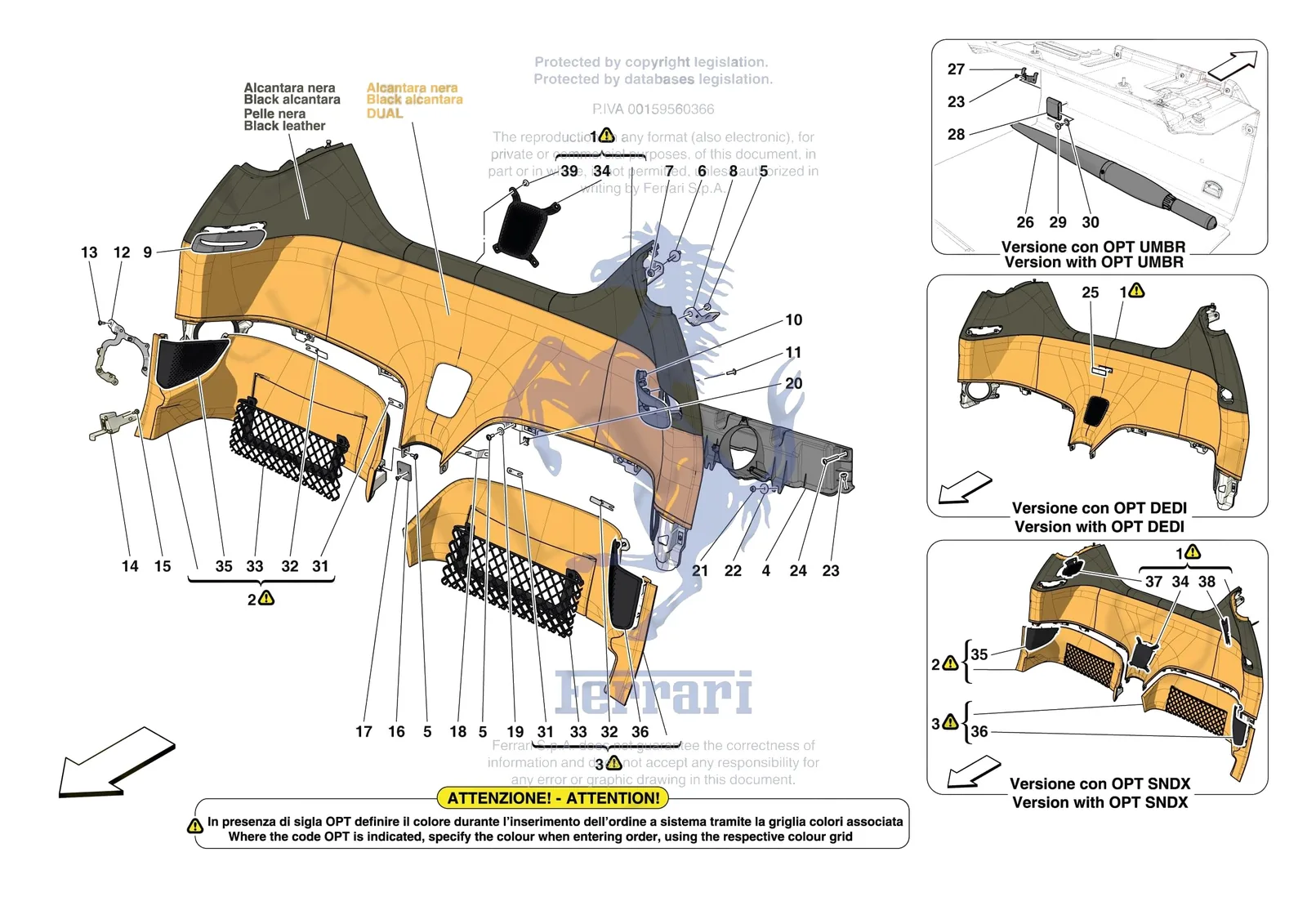 Ferrari 12 Cilindri Spider [VEHICLE TRIM] - E.46 - INTERNAL BULKHEAD WALL TRIM exploded diagram