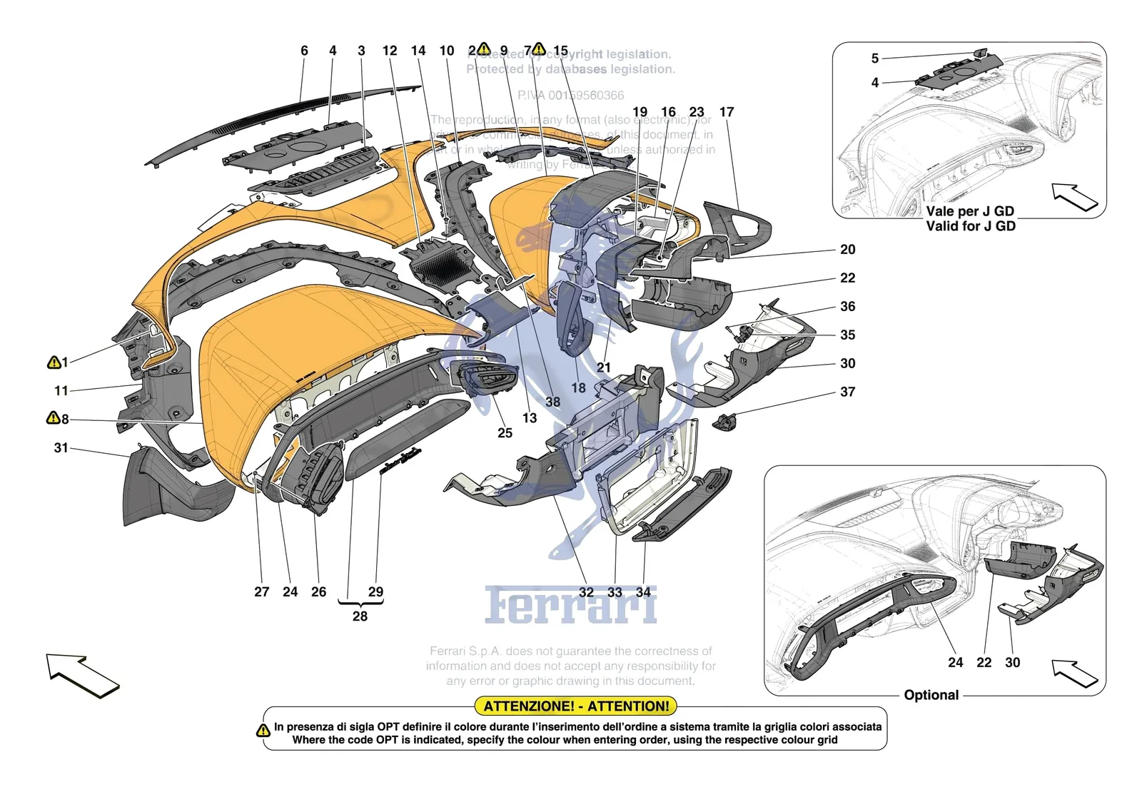 Ferrari 12 Cilindri Spider [VEHICLE TRIM] - E.47.04 - DASHBOARD - TRIM -Applicable for RHD- exploded diagram