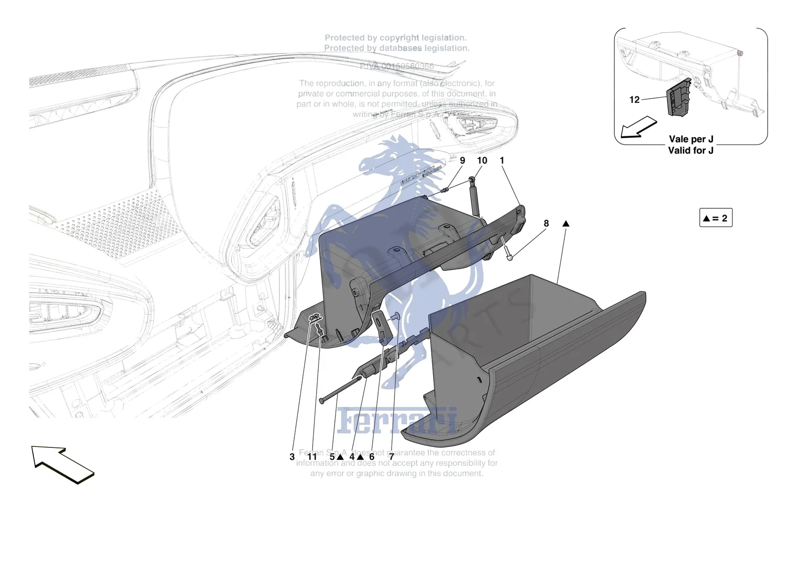 Ferrari 12 Cilindri Spider [VEHICLE TRIM] - E.47.07 - DASHBOARD - GLOVE COMPARTMENT exploded diagram