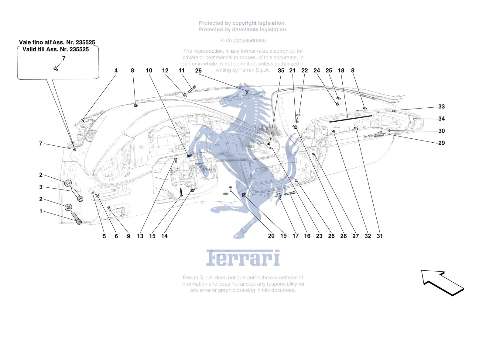 Ferrari 12 Cilindri Spider [VEHICLE TRIM] - E.47.09 - DASHBOARD - FASTENERS exploded diagram