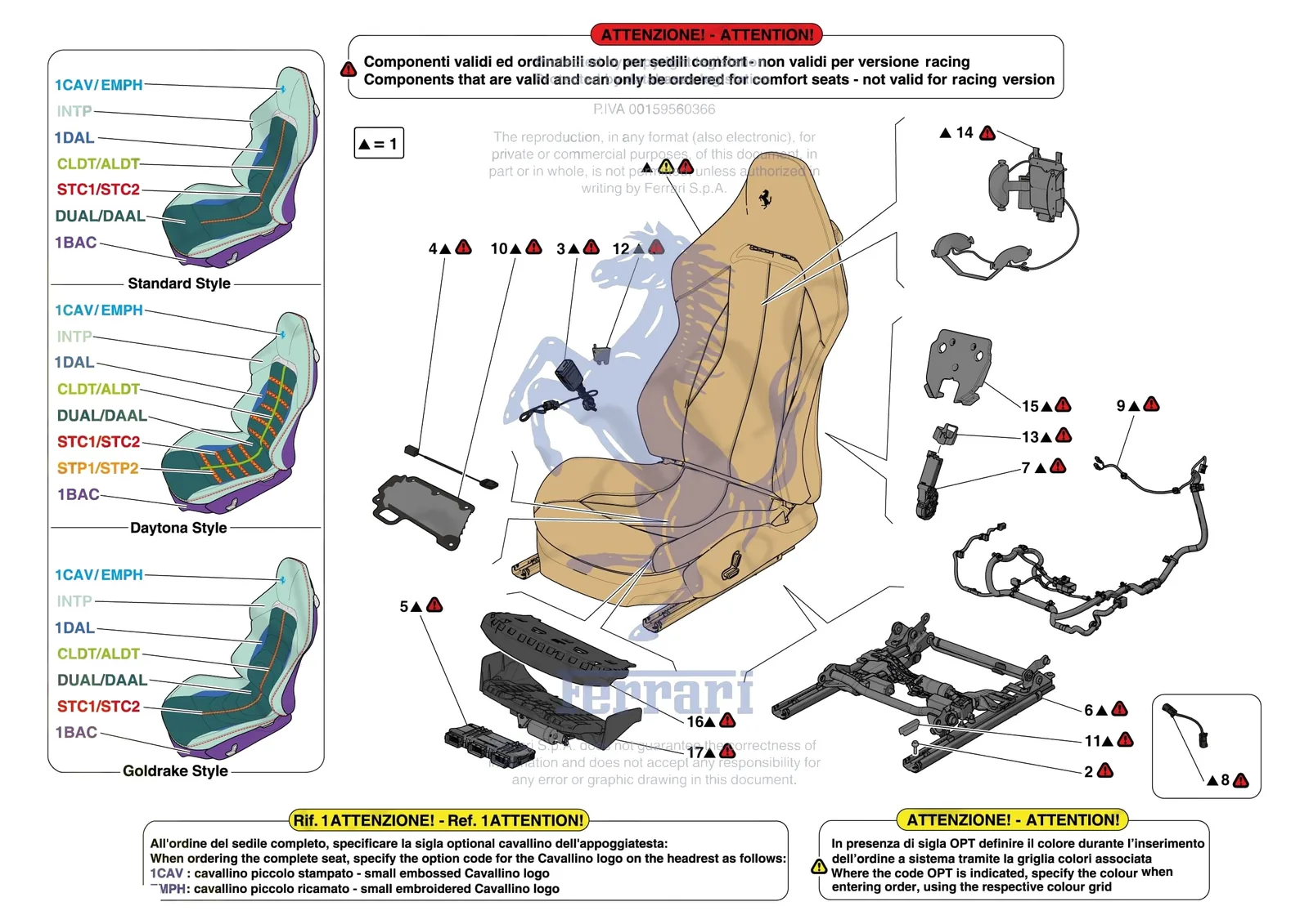Ferrari 12 Cilindri Spider [VEHICLE TRIM] - E.51.01 - FRONT SEATS - SEATS AND GUIDES exploded diagram