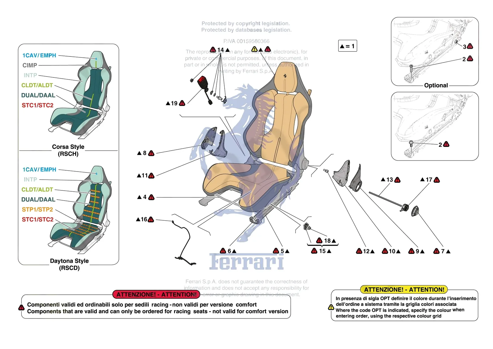 Ferrari 12 Cilindri Spider [VEHICLE TRIM] - E.51.03 - FRONT SEATS - RACING SEAT exploded diagram