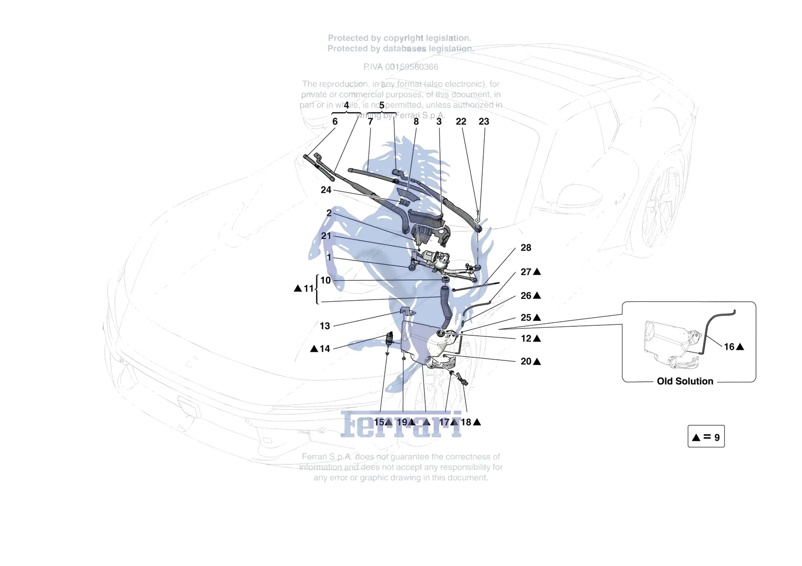 Ferrari 12 Cilindri Spider [VEHICLE TRIM] - E.55 - WIPERS AND HEADLAMP WASHERS exploded diagram