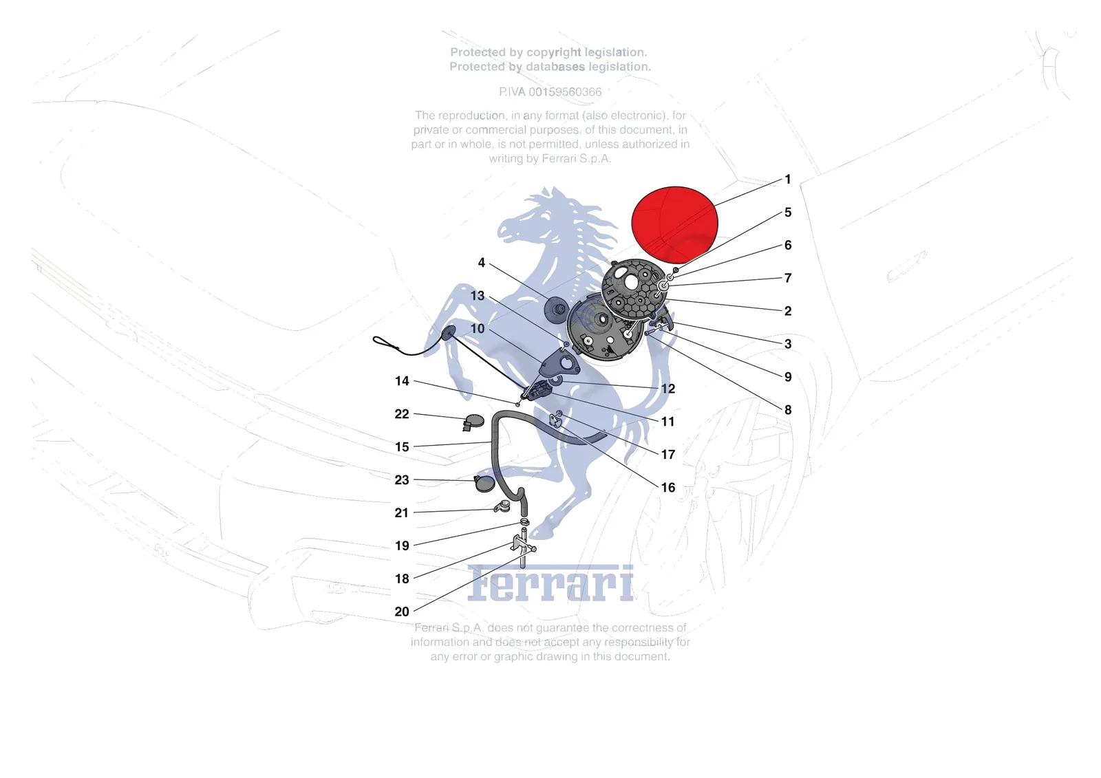 Ferrari 12 Cilindri Spider [VEHICLE TRIM] - E.56 - FUEL FILLER SEAT exploded diagram