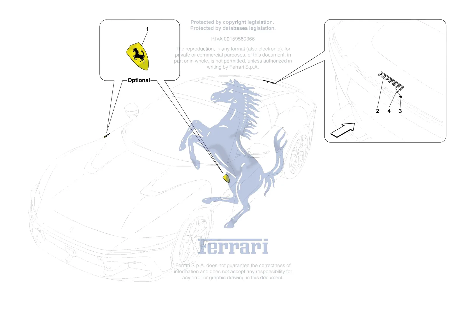 Ferrari 12 Cilindri Spider [VEHICLE TRIM] - E.58 - BADGES exploded diagram