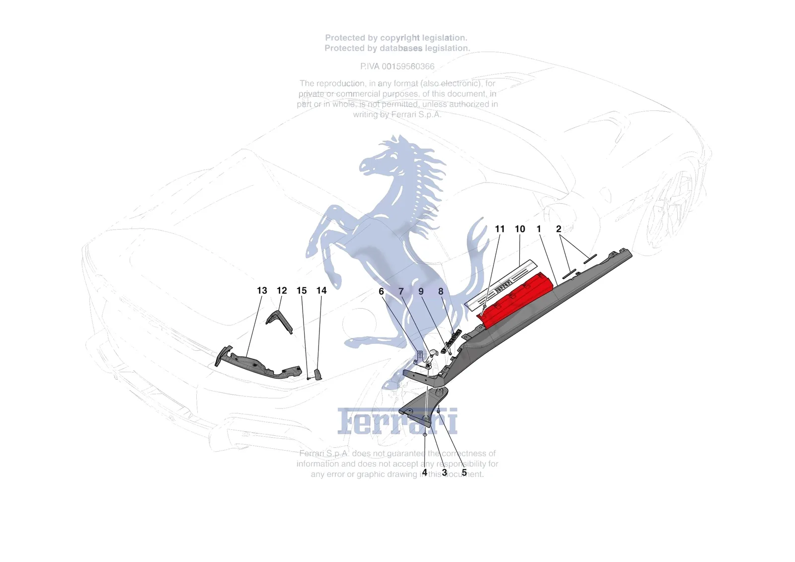 Ferrari 12 Cilindri Spider [VEHICLE TRIM] - E.59 - EXTERNAL LATERAL TRIM exploded diagram