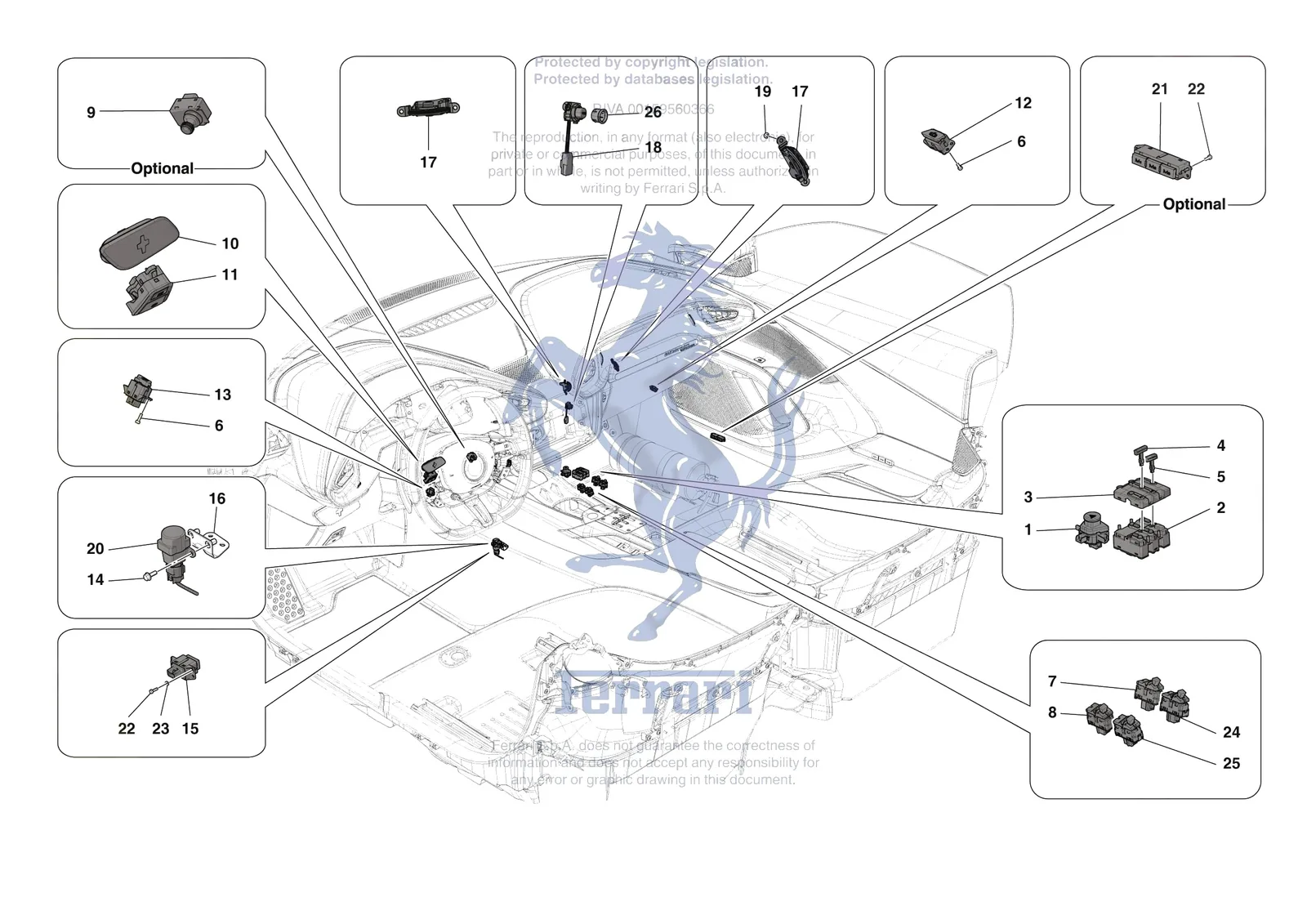Ferrari 12 Cilindri Spider [ELECTRICAL SYSTEM] - F.04 - OTHER ELECTRICAL CONTROLS exploded diagram