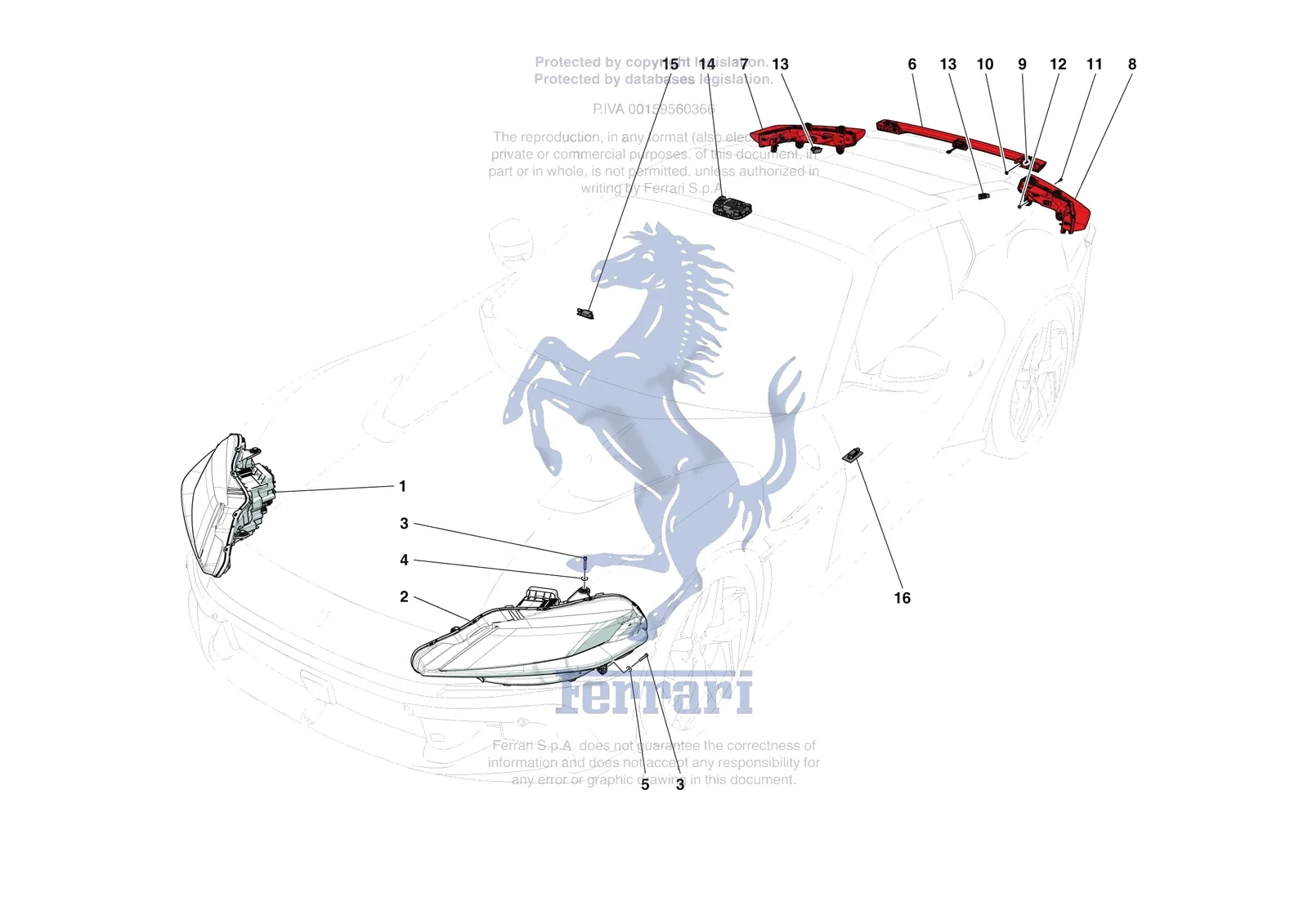 Ferrari 12 Cilindri Spider [ELECTRICAL SYSTEM] - F.09 - LIGHTING SYSTEMS exploded diagram