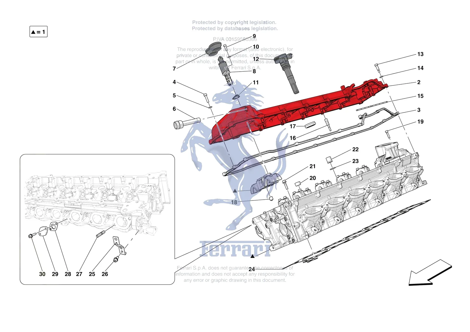 Ferrari 12 Cilindri [ENGINE] - B.08.01 - CYLINDER HEADS - RH HEAD exploded diagram