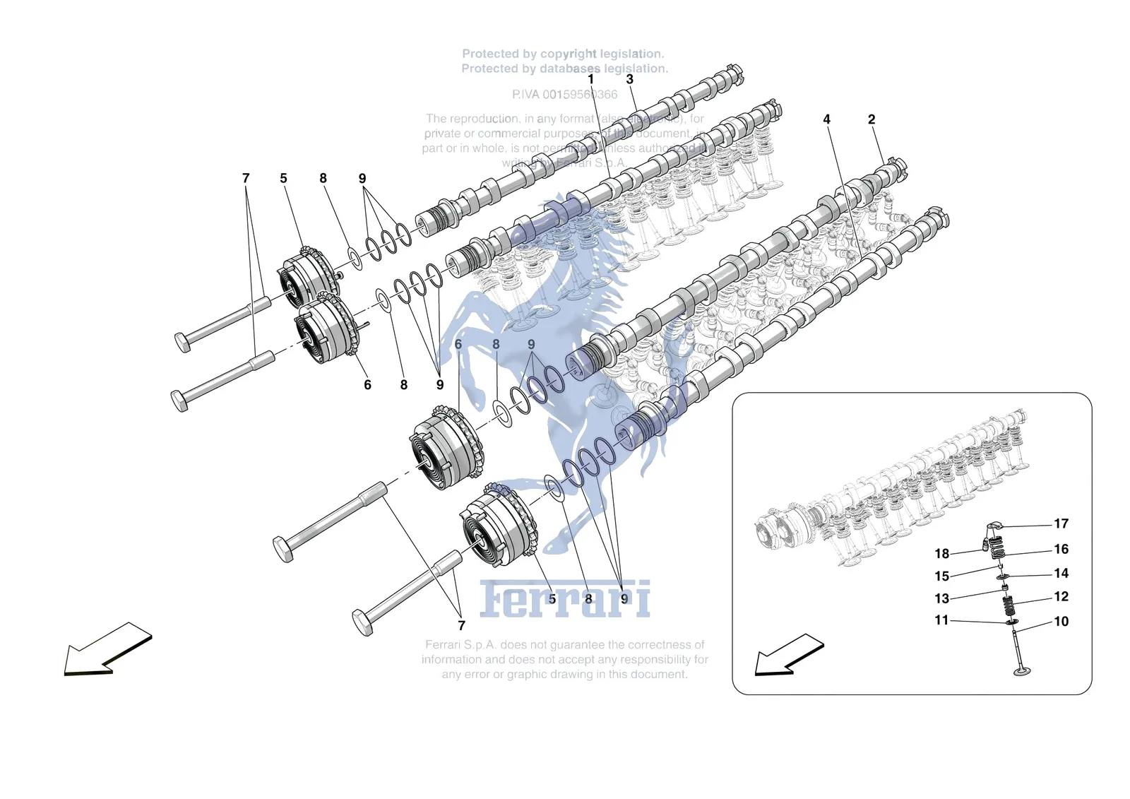 Ferrari 12 Cilindri [ENGINE] - B.08.03 - CYLINDER HEADS - TIMING exploded diagram