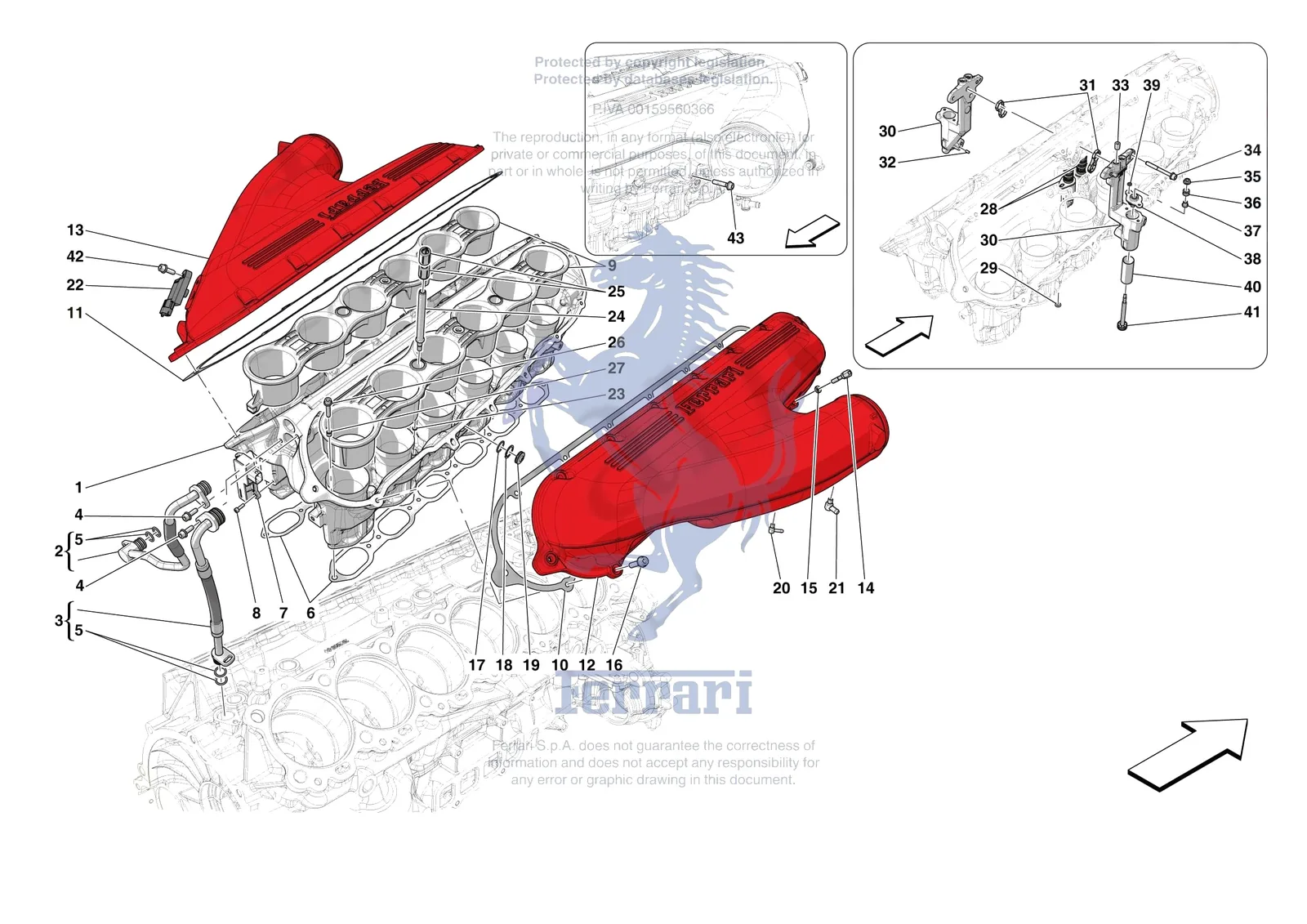 Ferrari 12 Cilindri [ENGINE] - B.14 - ENGINE INTAKE DUCT exploded diagram
