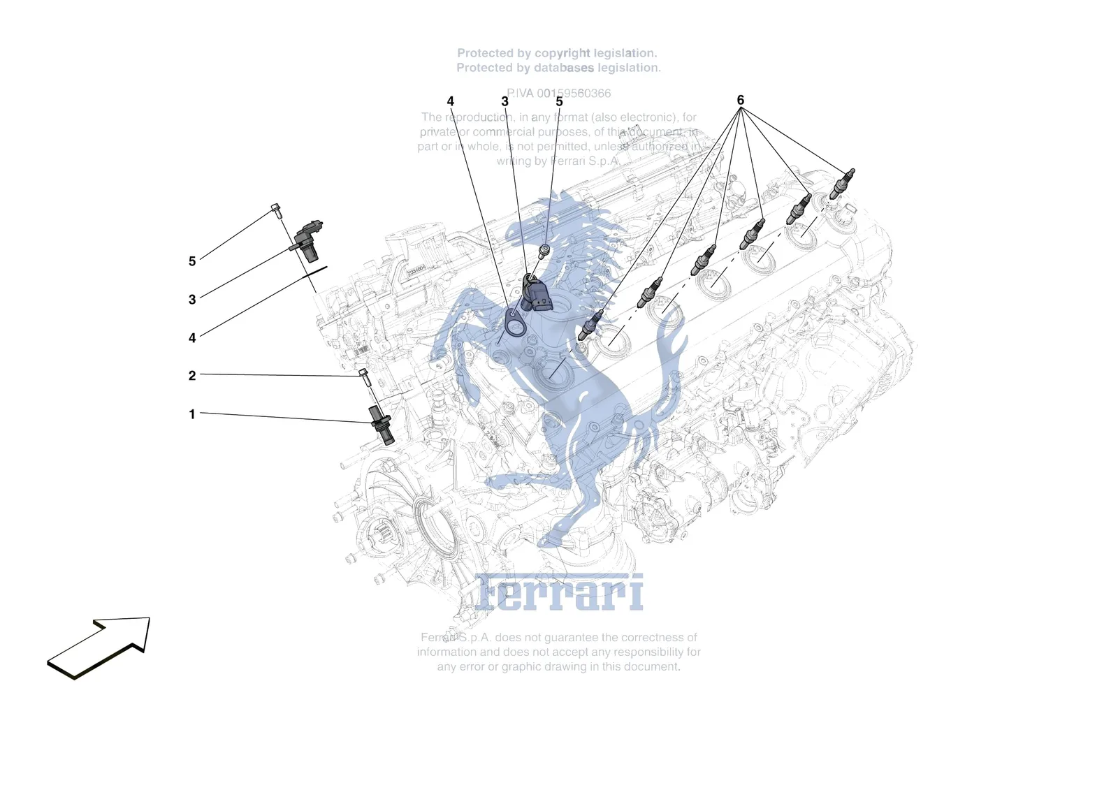 Ferrari 12 Cilindri [ENGINE] - B.16 - IGNITION COIL SPARK PLUGS AND SENSORS exploded diagram