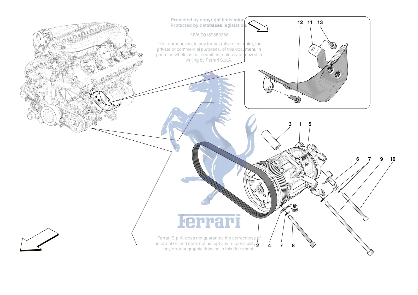 Ferrari 12 Cilindri [ENGINE] - B.29 - AC COMPRESSOR exploded diagram