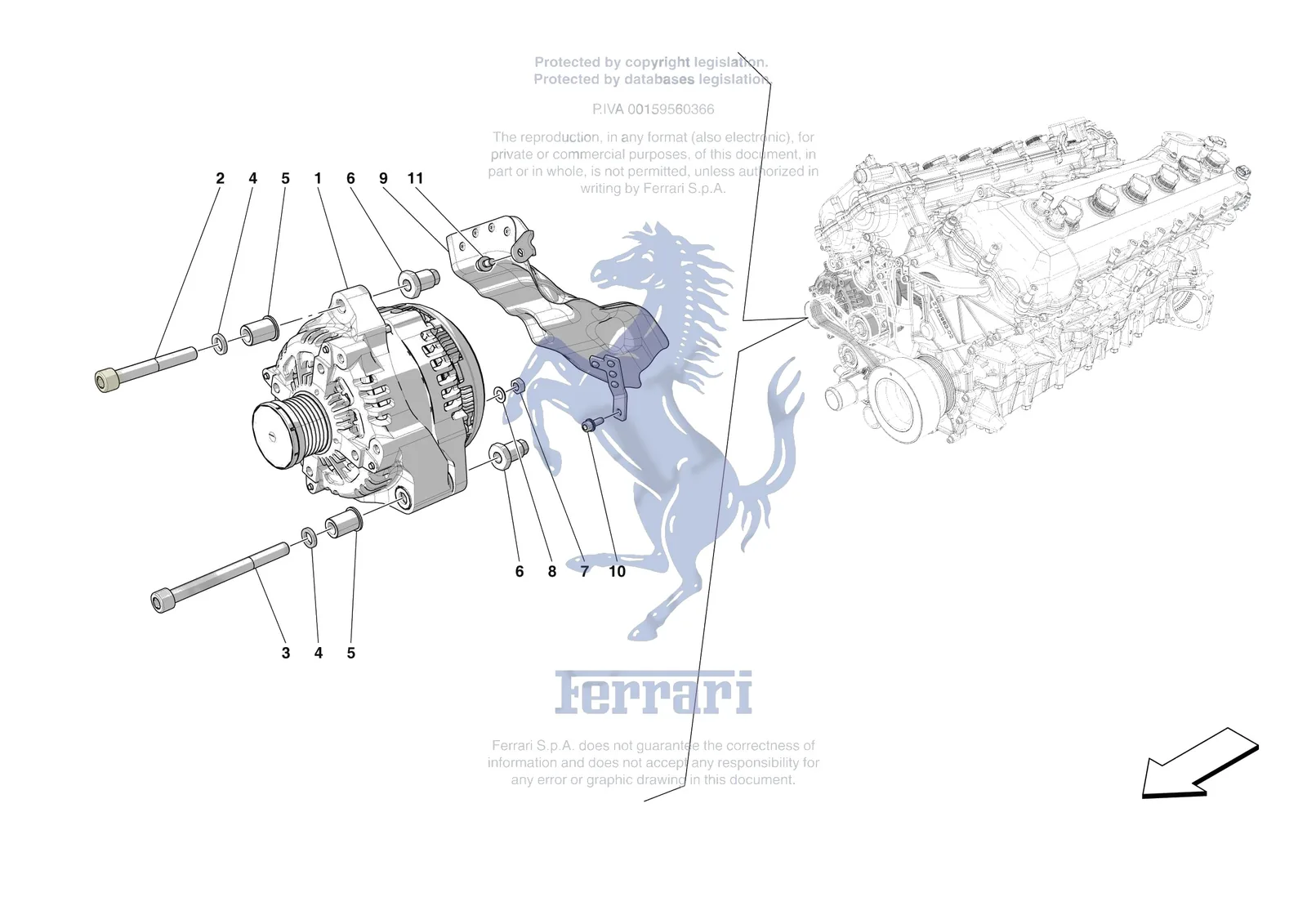 Ferrari 12 Cilindri [ENGINE] - B.32 - ALTERNATOR exploded diagram