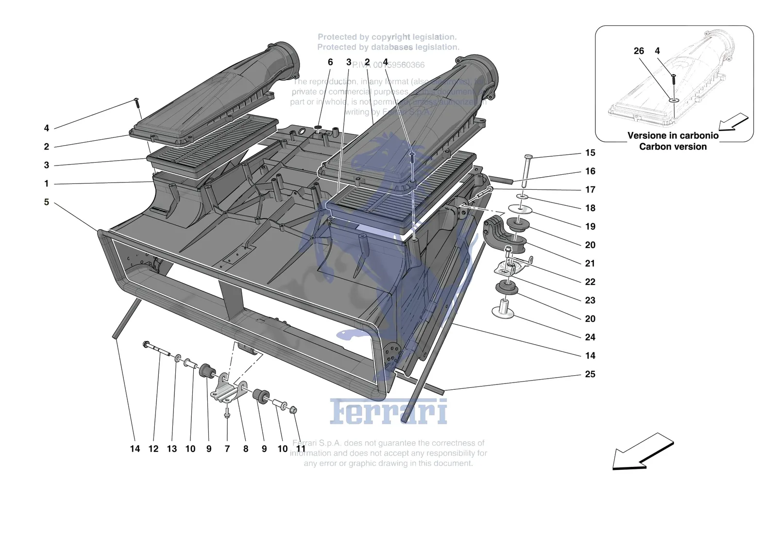 Ferrari 12 Cilindri [MECHANICAL SYSTEM] - D.04.01 - AIR FILTER AIR INTAKE AND DUCTS exploded diagram