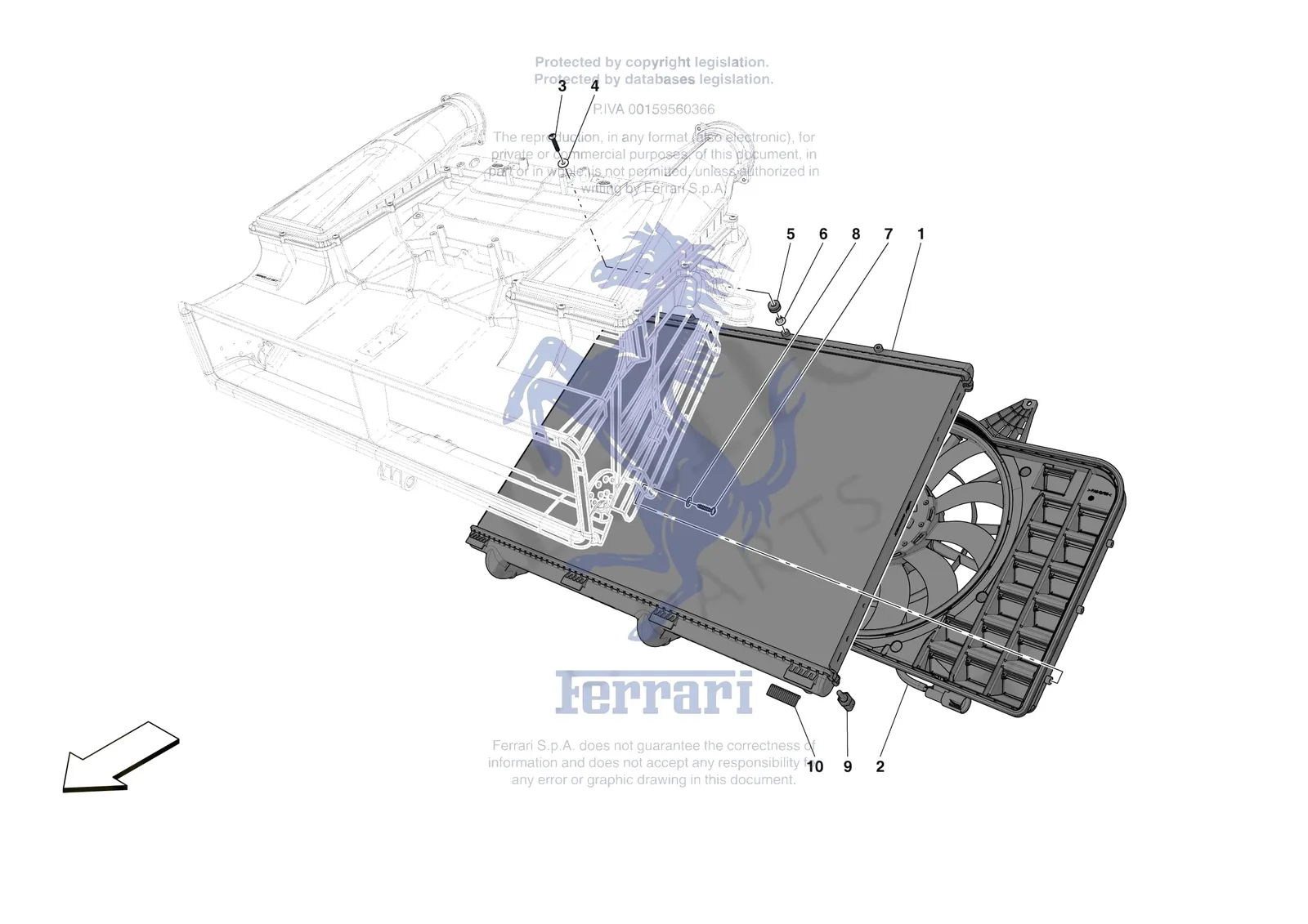 Ferrari 12 Cilindri [MECHANICAL SYSTEM] - D.14 - ENGINE COOLING SYSTEM RADIATORS exploded diagram